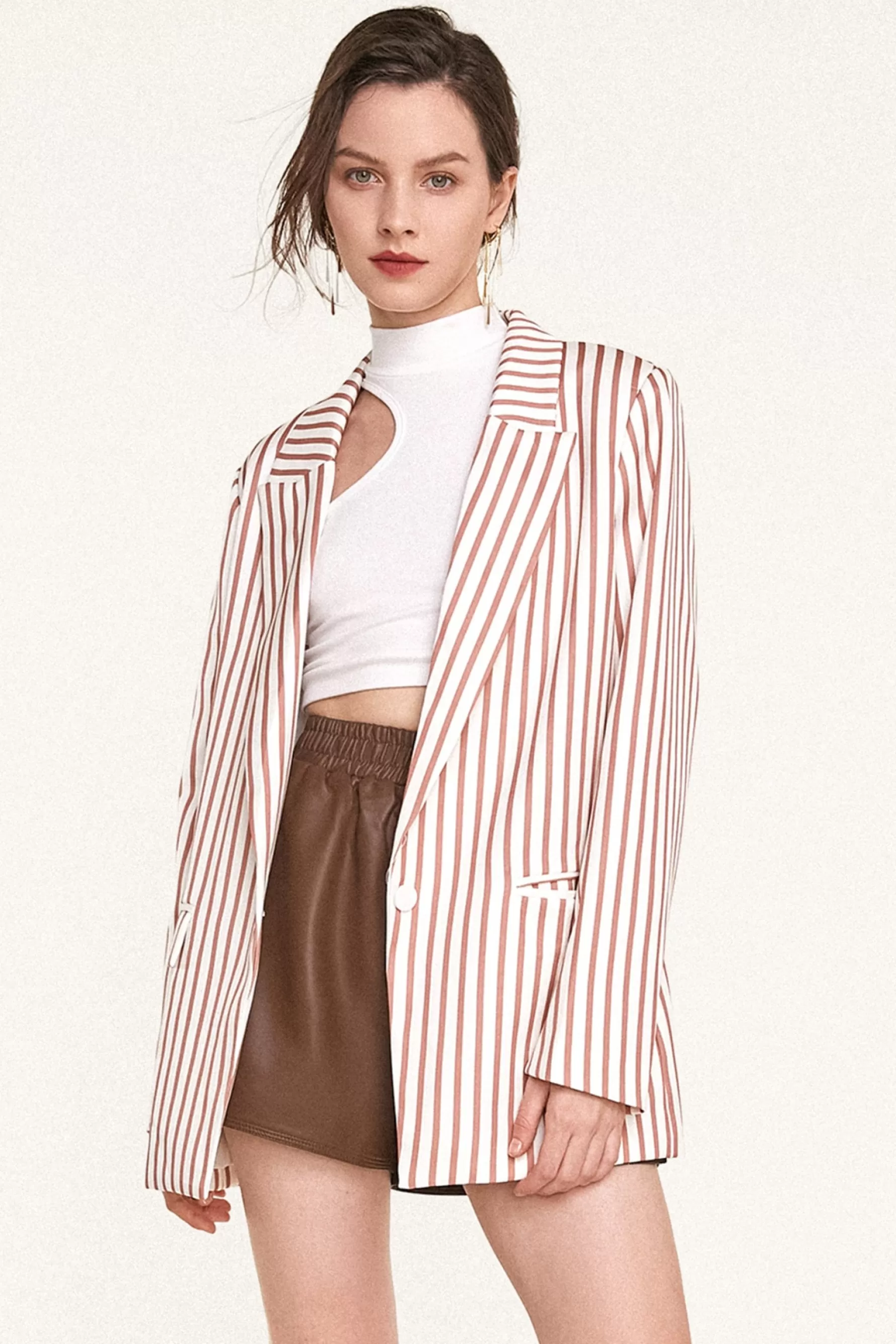 Jingus Indian Red Flap Pocket Striped Blazer-J.ING