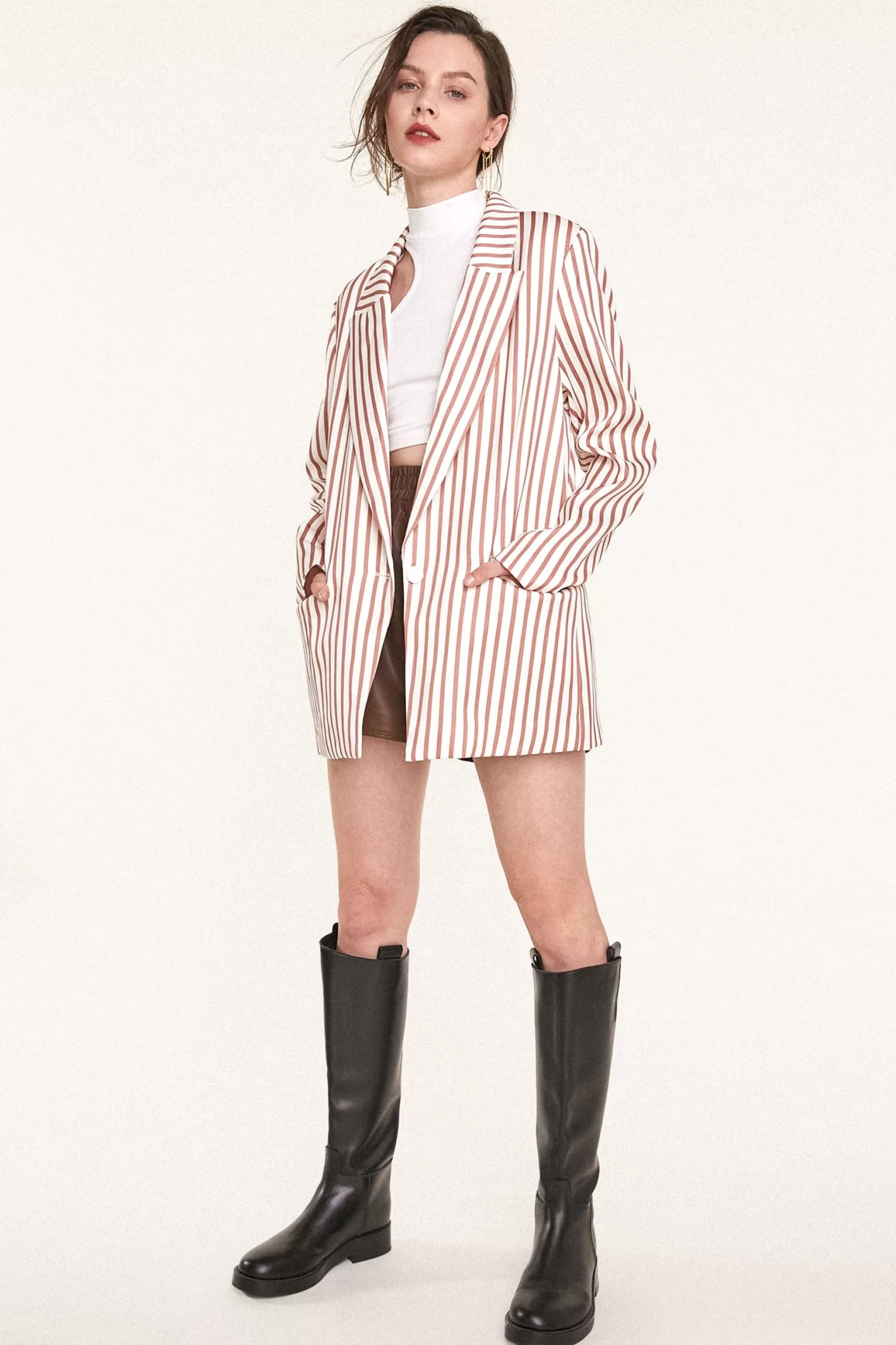 Jingus Indian Red Flap Pocket Striped Blazer-J.ING