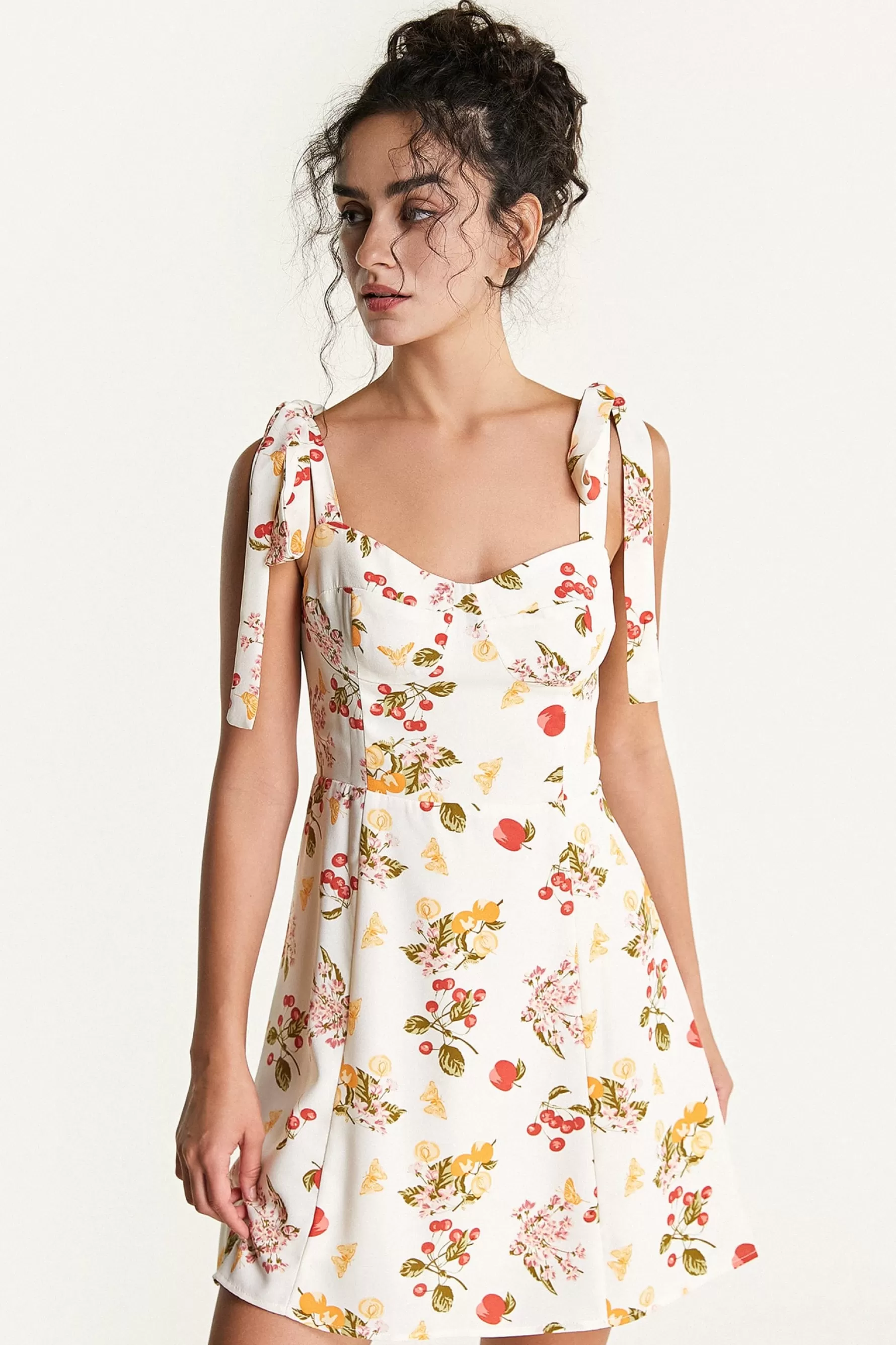 Jingus Fruit Print Tie Strap Mini Dress-J.ING