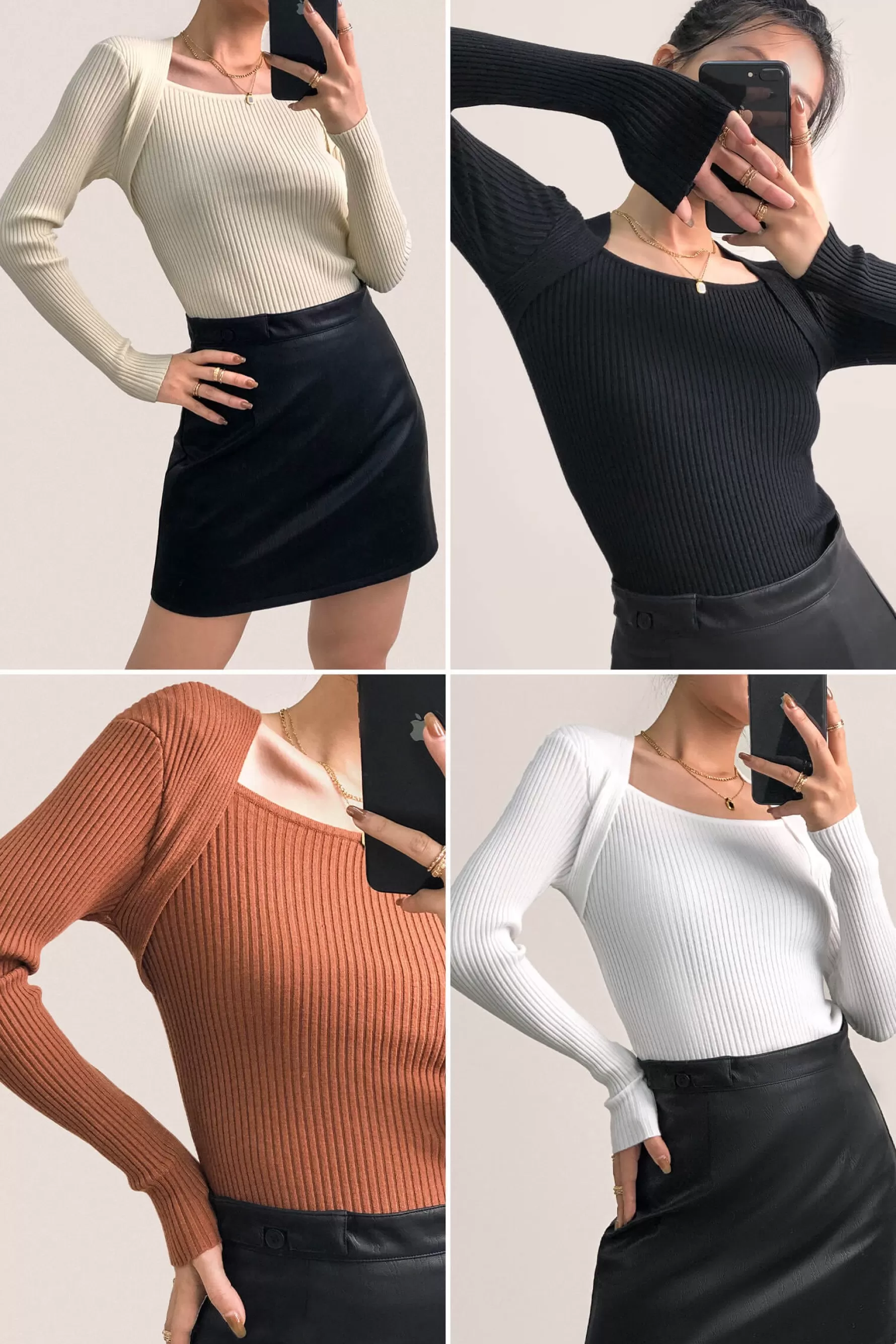 Jingus Ribbed Knit Square Neck Sweater-J.ING