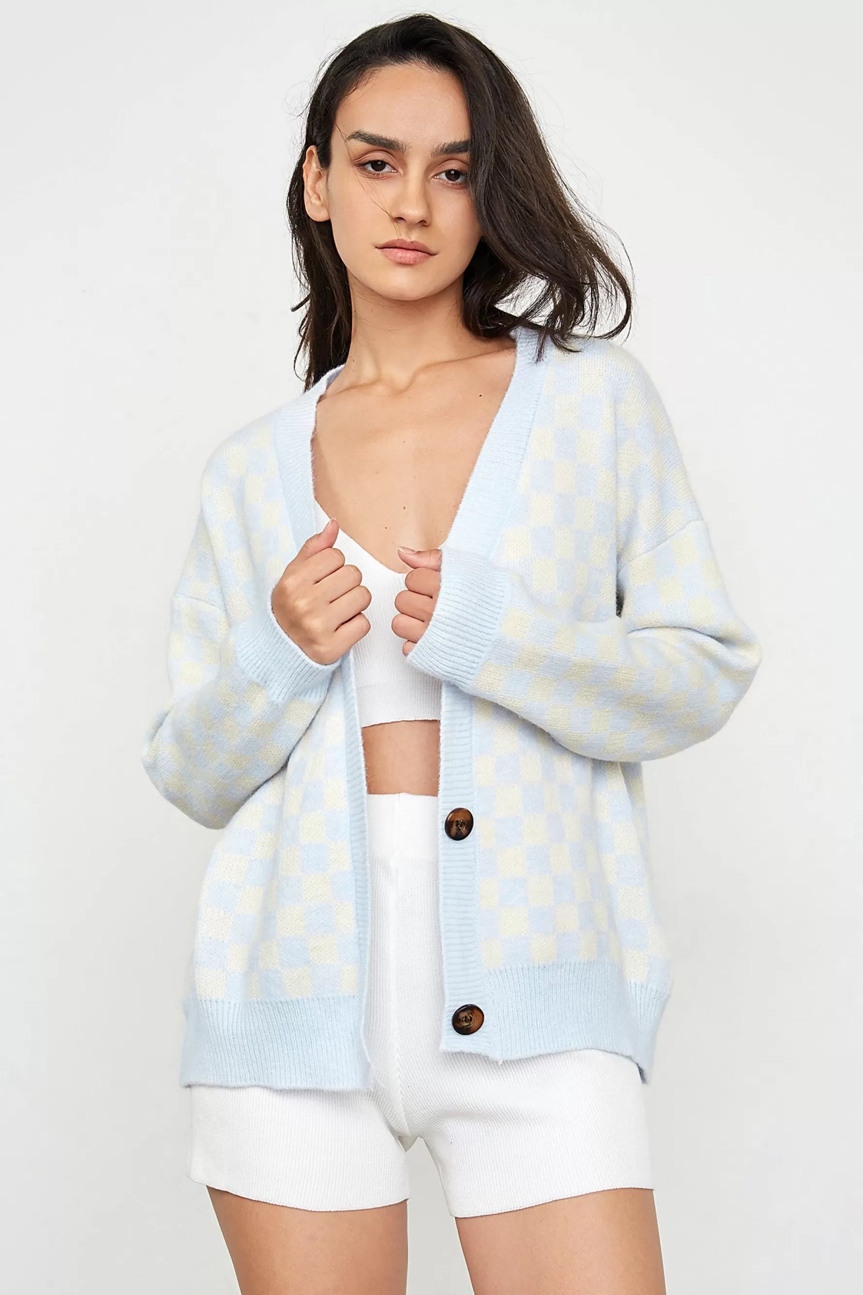 Jingus Jaycie Light Blue Plaid Cardigan-J.ING