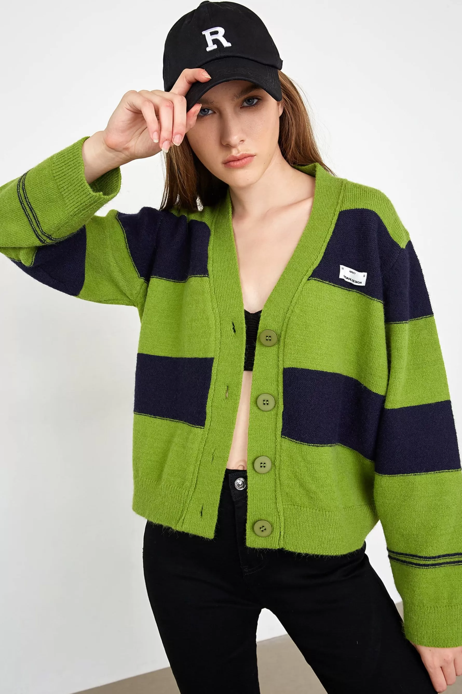 Jingus Jeanette Yellow Green Pinstripe Cardigan-J.ING