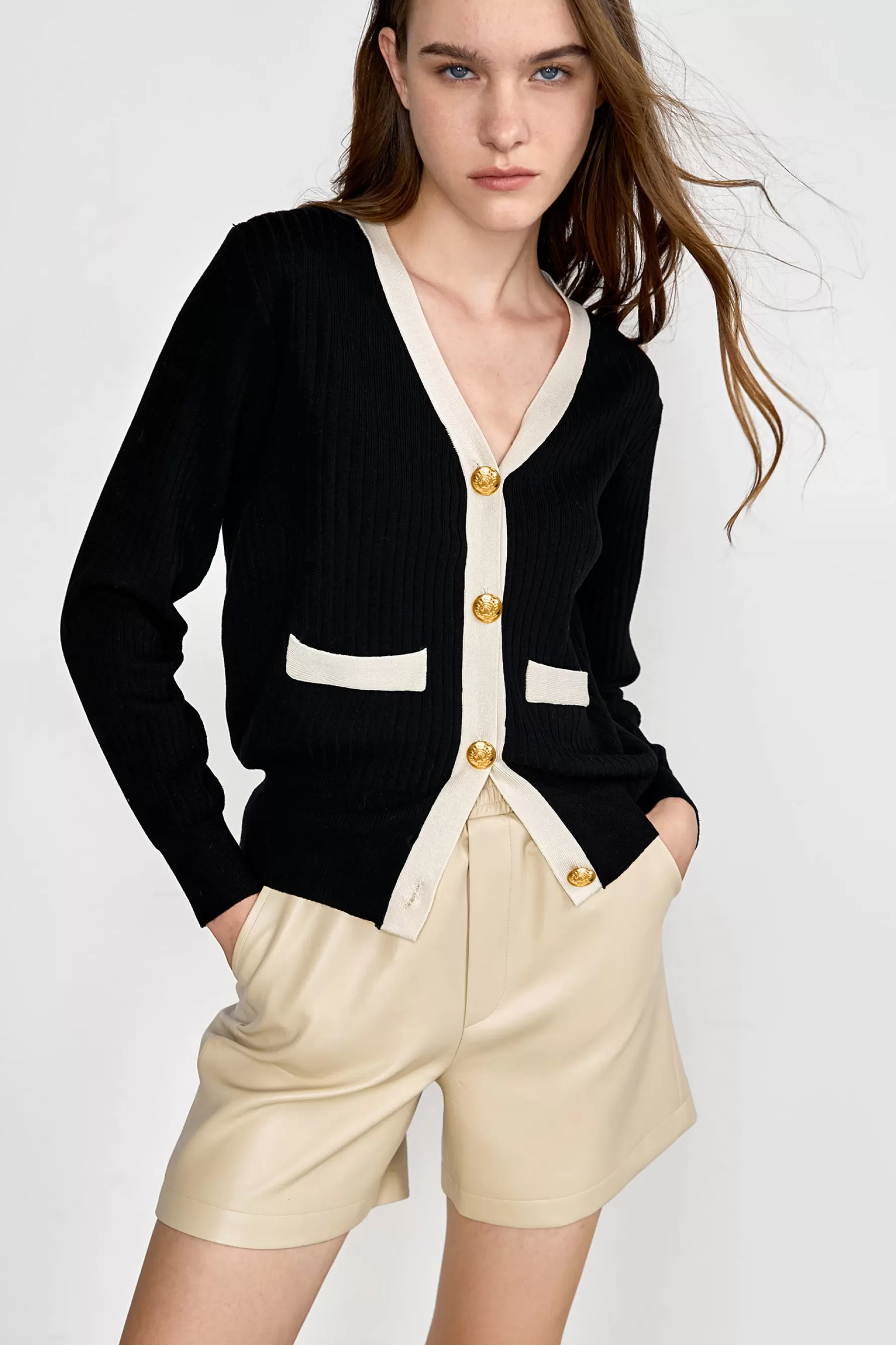 Jingus Lealia Contrast Knitted Cardigan-J.ING