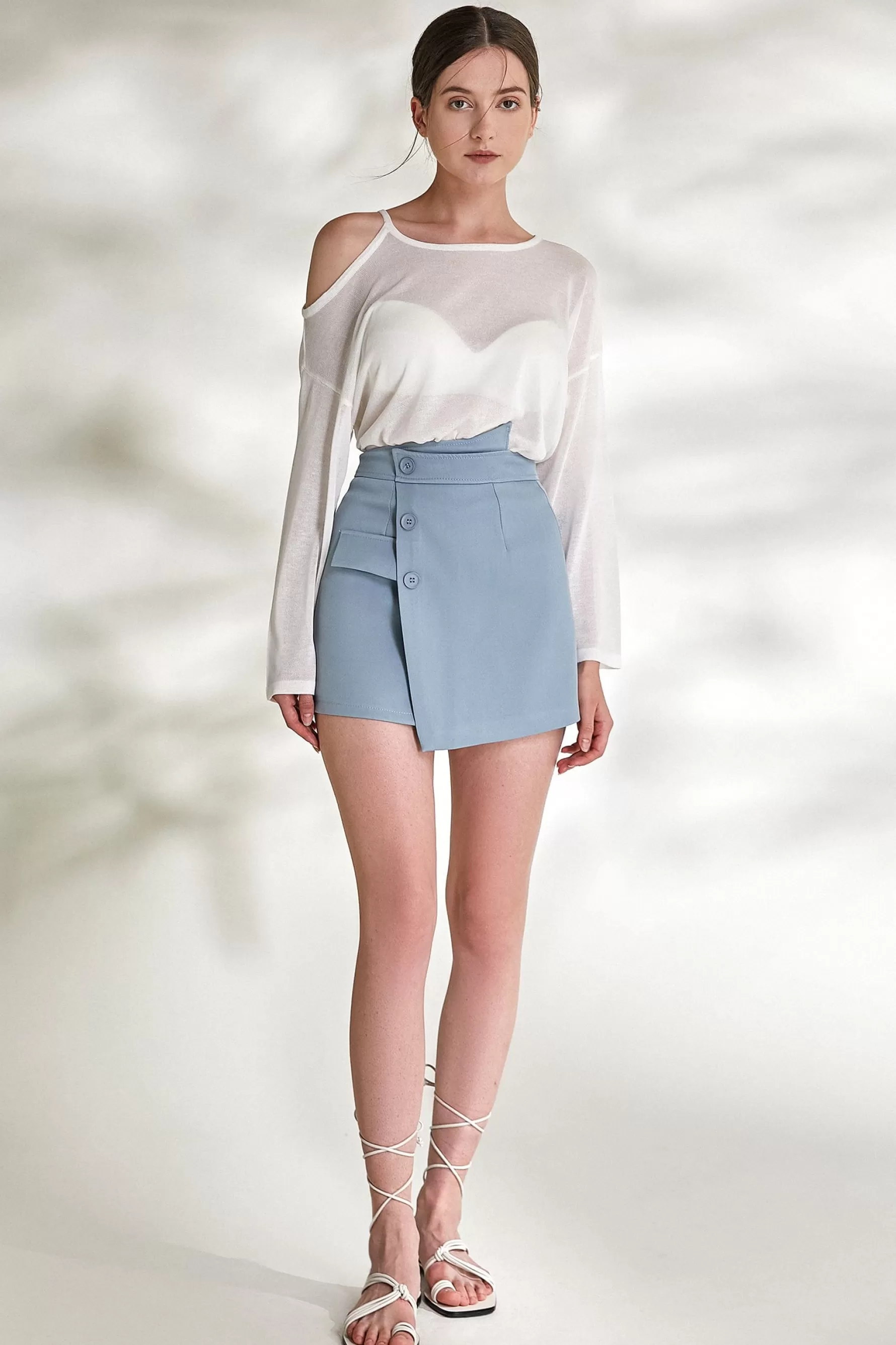 Jingus Light Blue High Rise A-Line Asymmetric Mini Skirt-J.ING