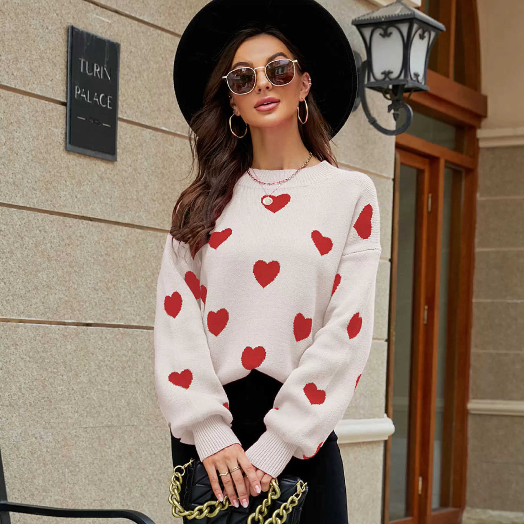 Jingus ove Heart Pattern Puover Sweater-J.ING