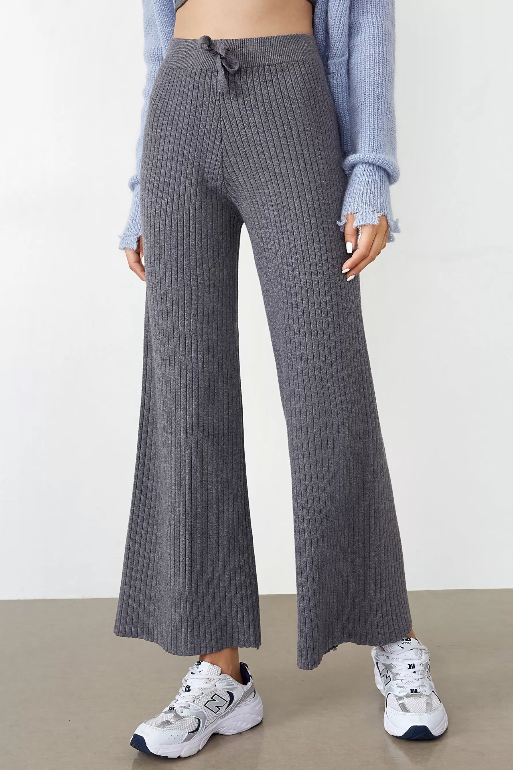 Jingus Lowman Light Grey High Waist Knit Pants-J.ING