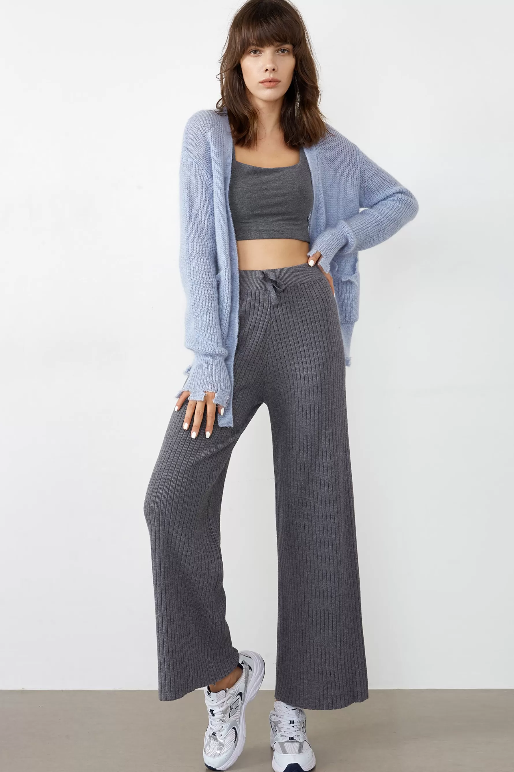 Jingus Lowman Light Grey High Waist Knit Pants-J.ING