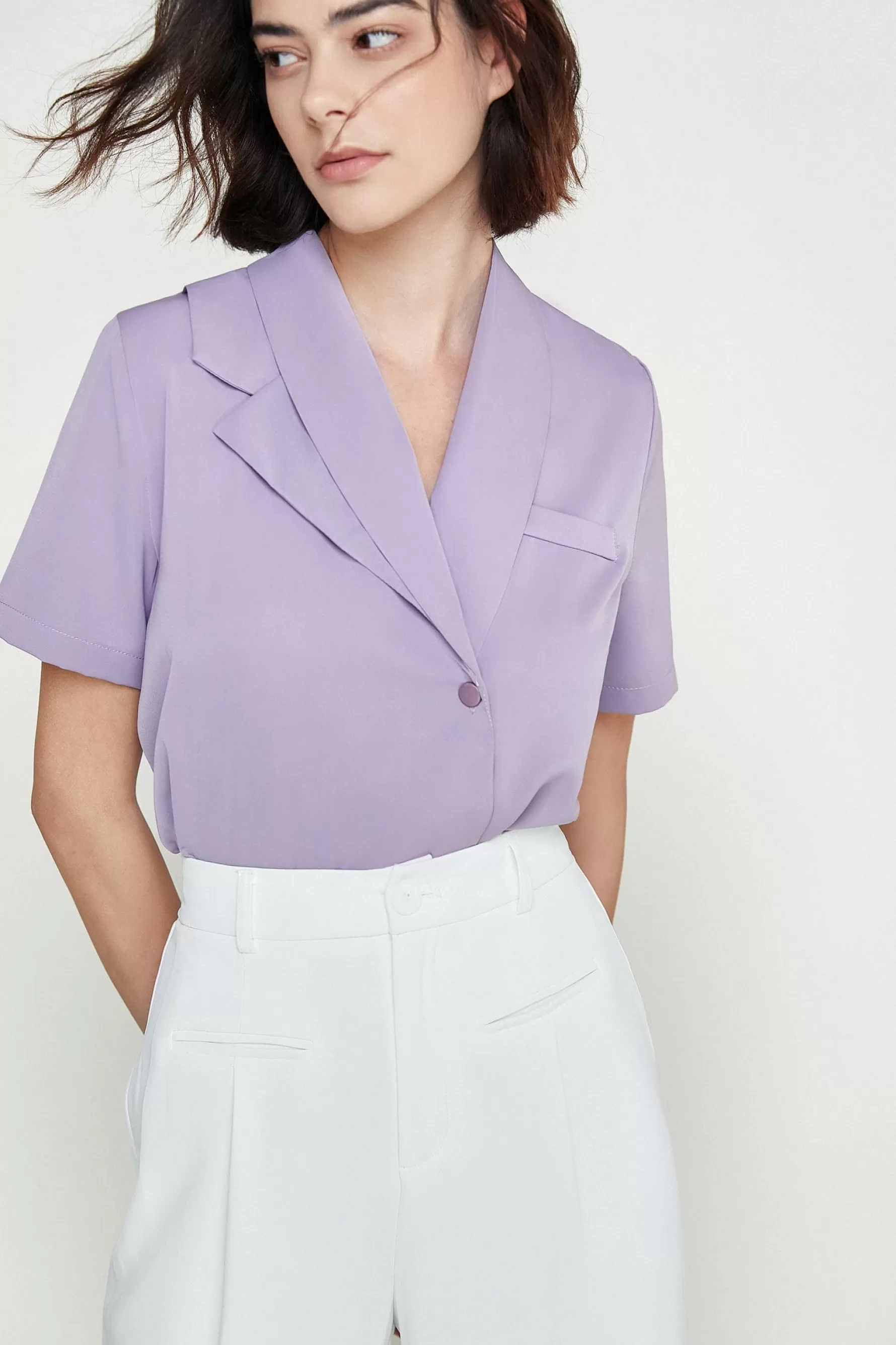 Jingus Medium Purple Asymmetric Button Down Shirt-J.ING