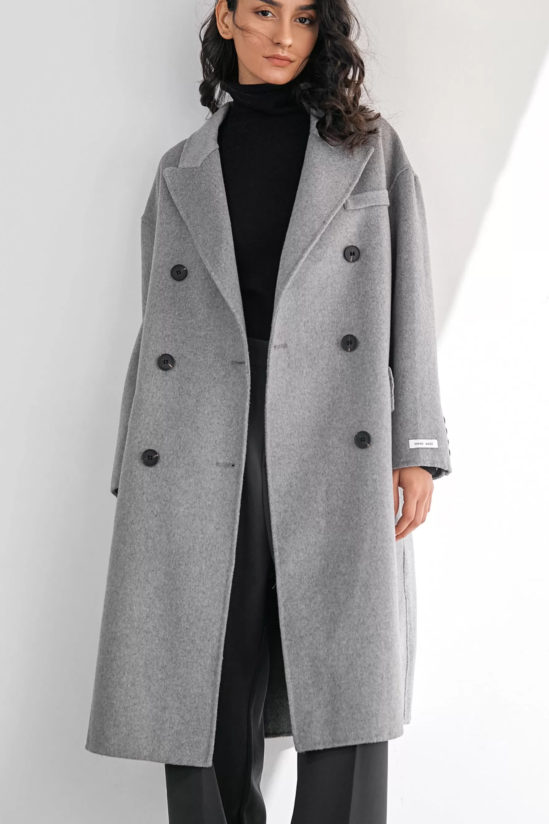 Jingus Meridian Light Gray Wool Double-Breasted Oversized Coat-J.ING