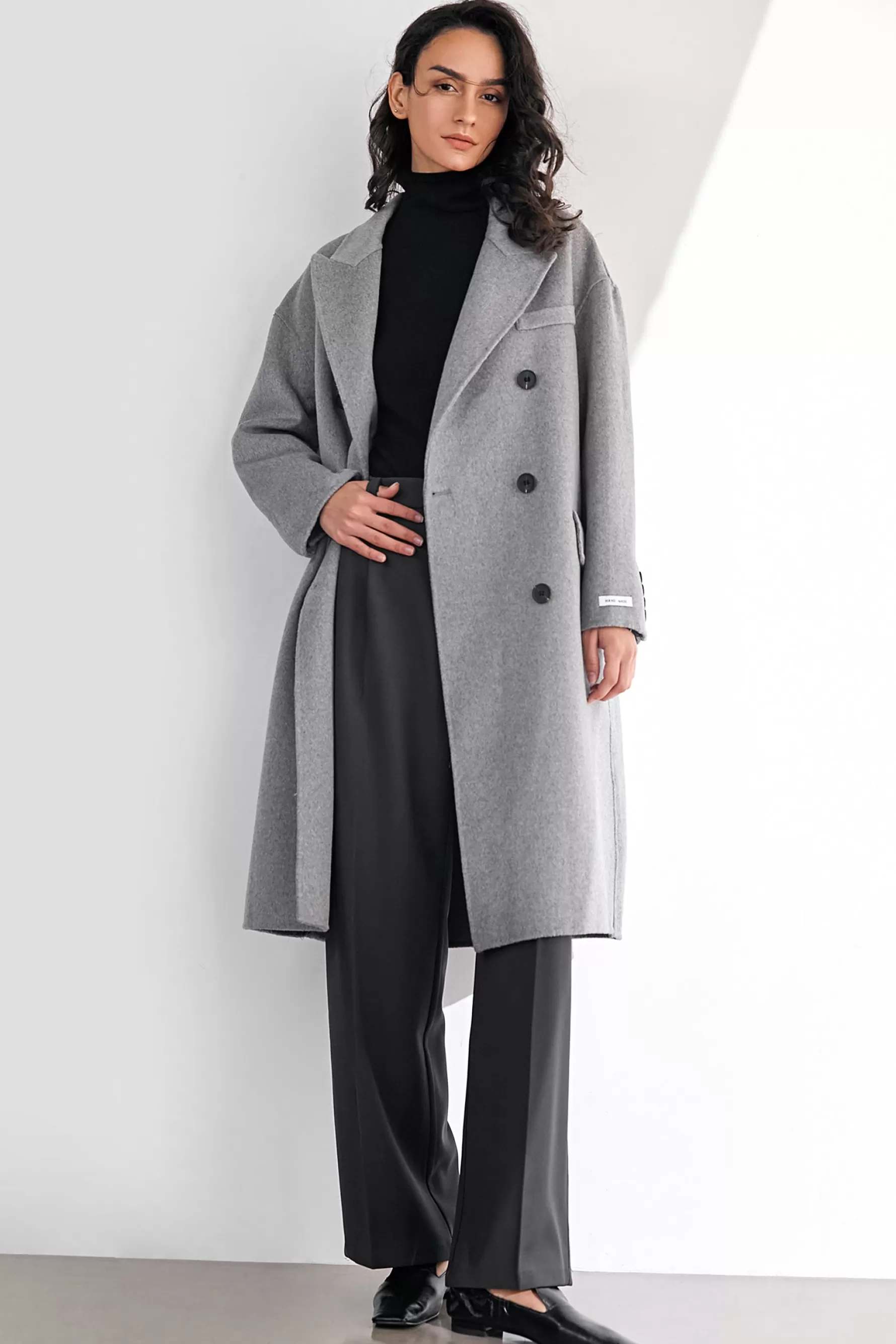 Jingus Meridian Light Gray Wool Double-Breasted Oversized Coat-J.ING