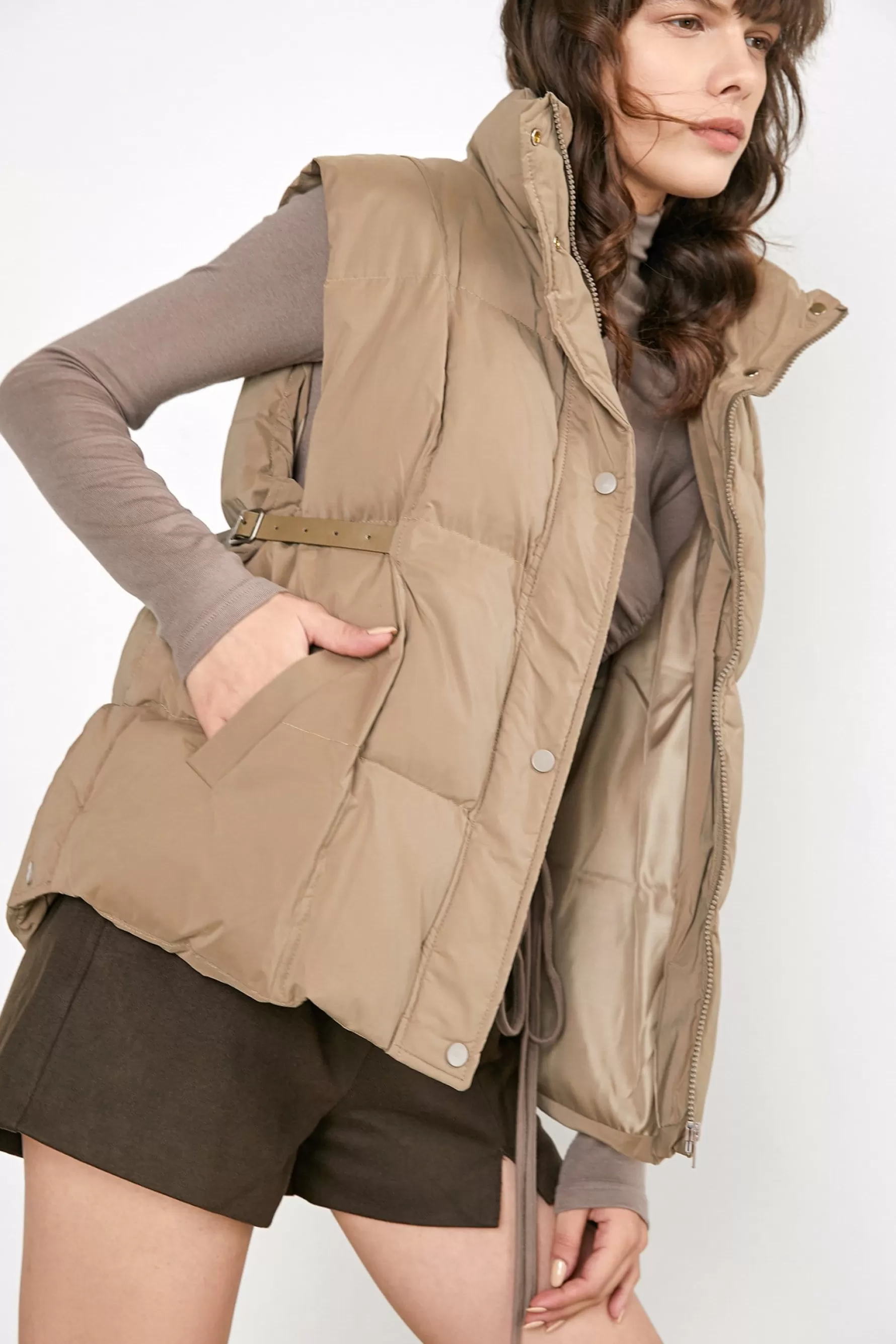 Jingus Mykel Stand Collar Puffer Vest-J.ING