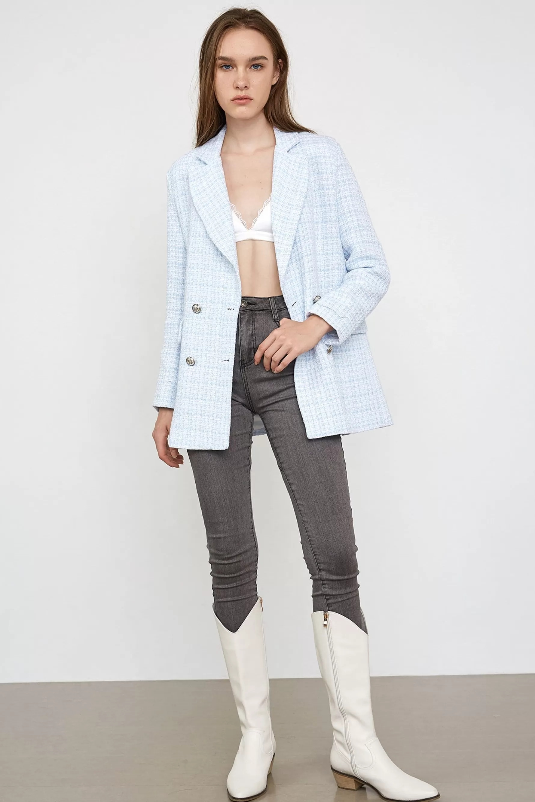 Jingus Nella Light Steel Longline Blazer-J.ING