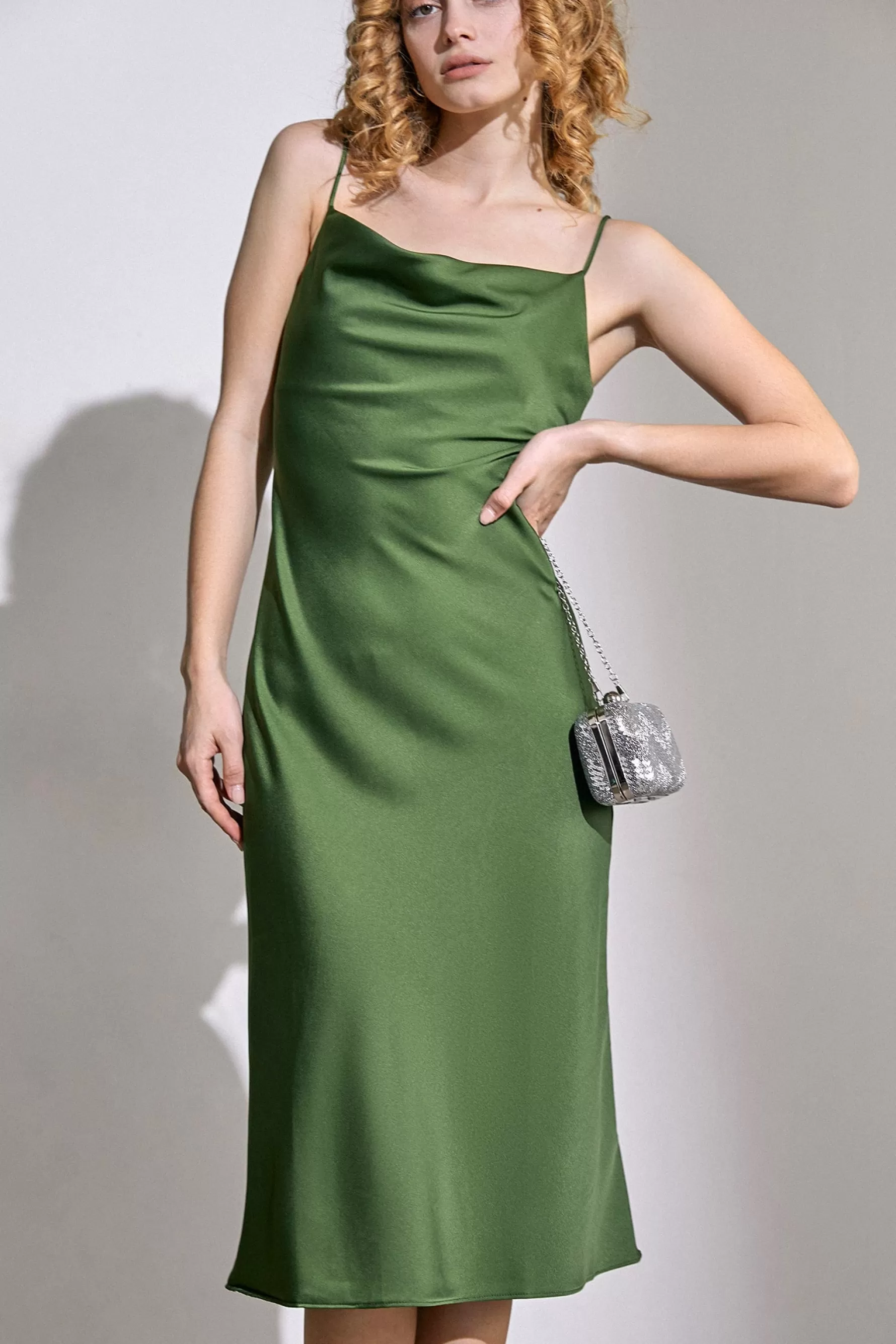 Jingus Norah Dark Green Slip Midi Dress-J.ING