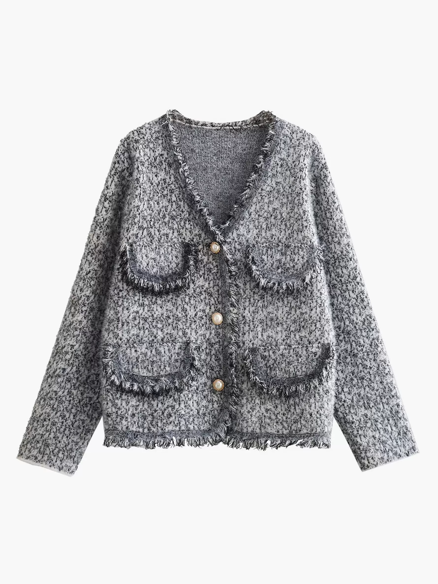 Jingus Old Money Aethetic Raw Hem Tweed Cardigan-J.ING