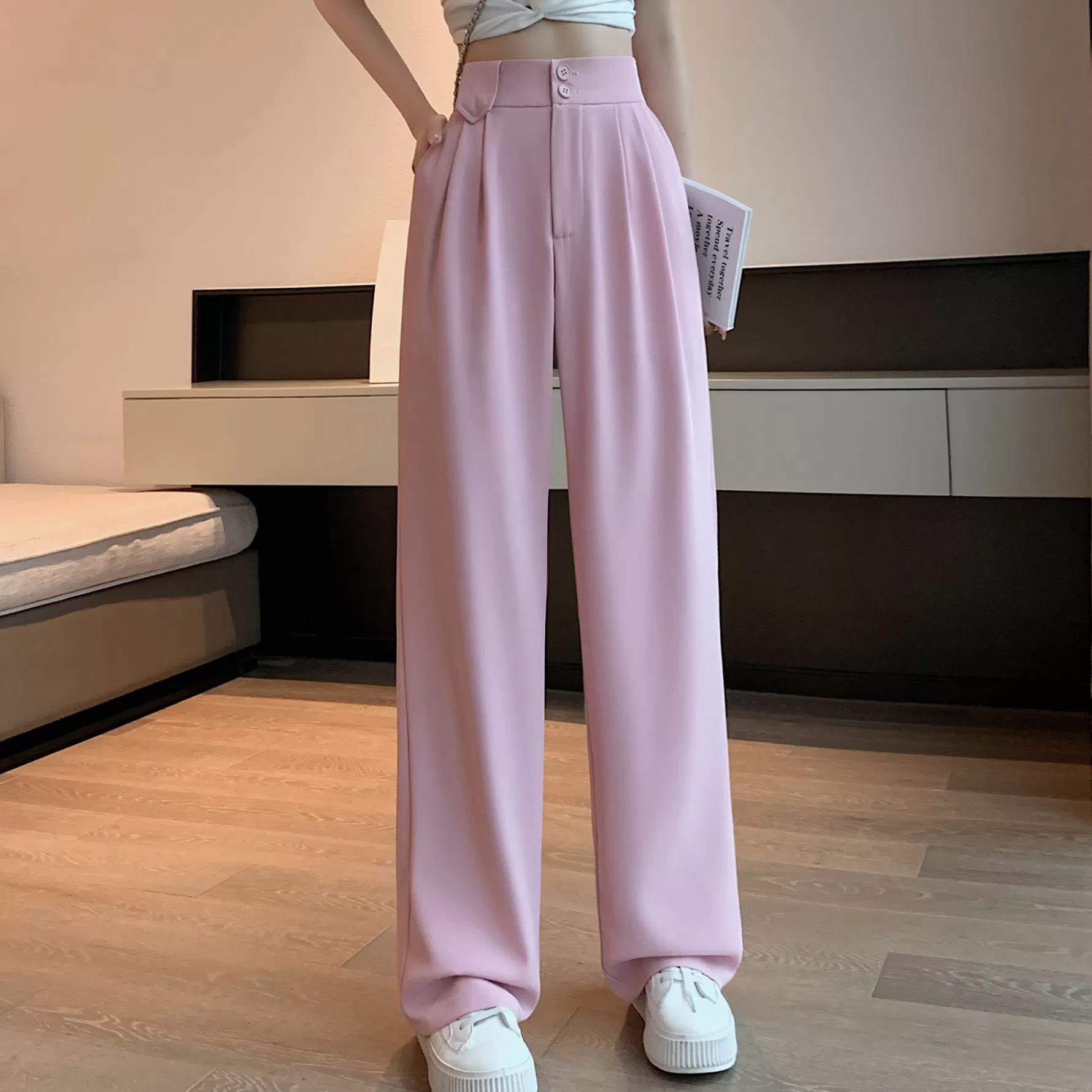 Jingus High-Waisted Straight Trousers Slacks-J.ING