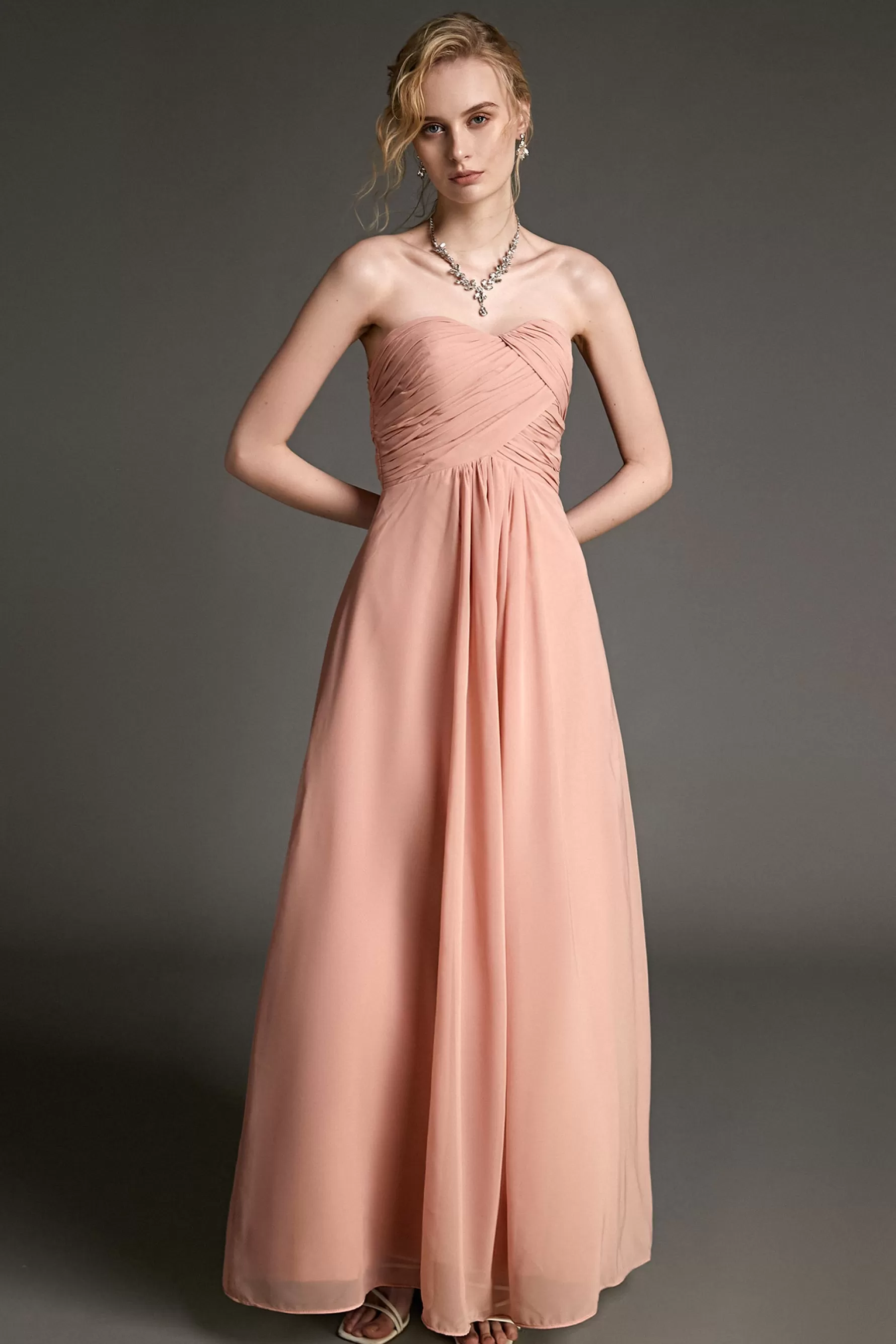 Jingus Strapless Pleated Sweetheart Neck Maxi Dress-J.ING