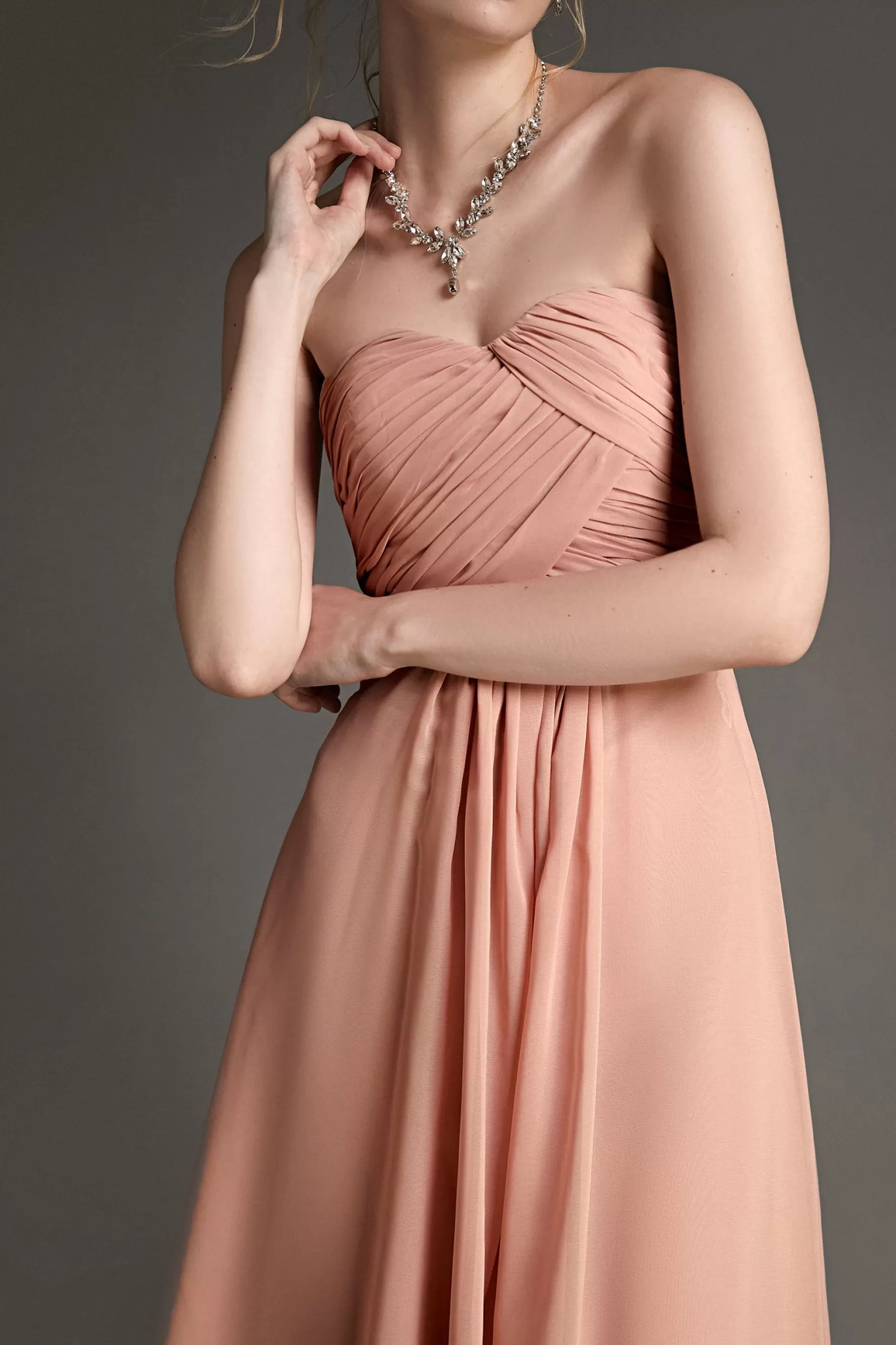 Jingus Strapless Pleated Sweetheart Neck Maxi Dress-J.ING