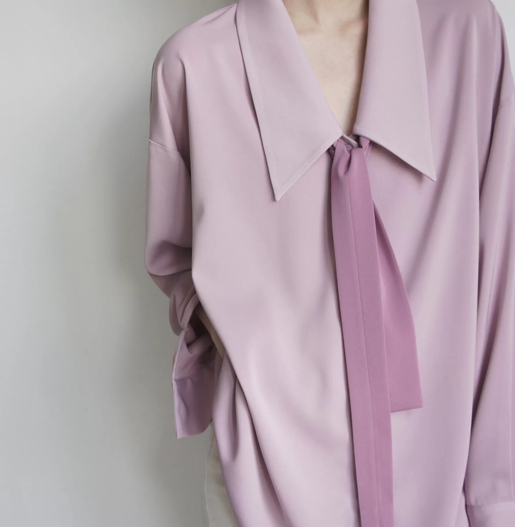 Jingus Pointed Collar Tie Front Blouse-J.ING