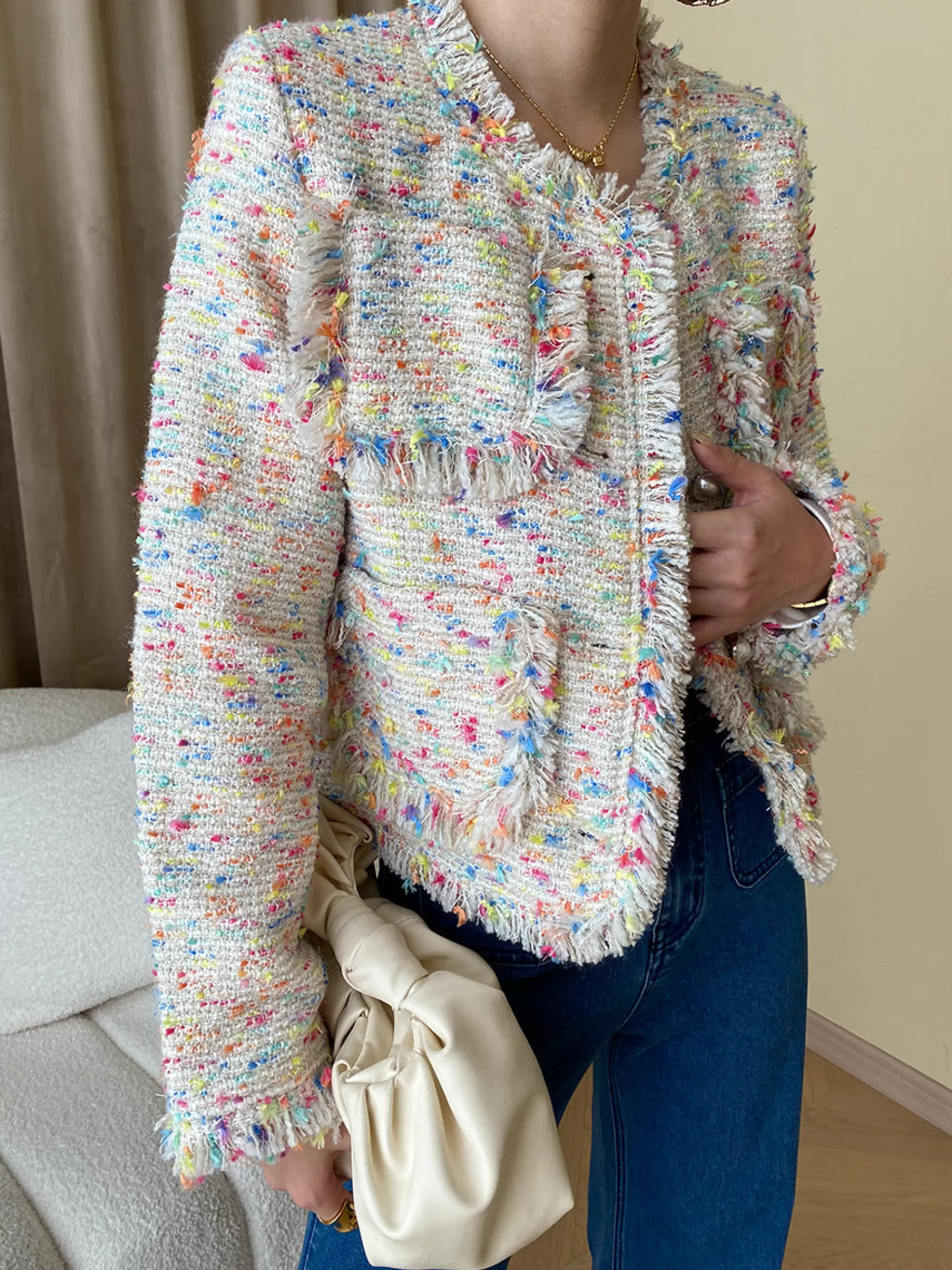 Jingus Rainbow Tweed Boucle Coat-J.ING