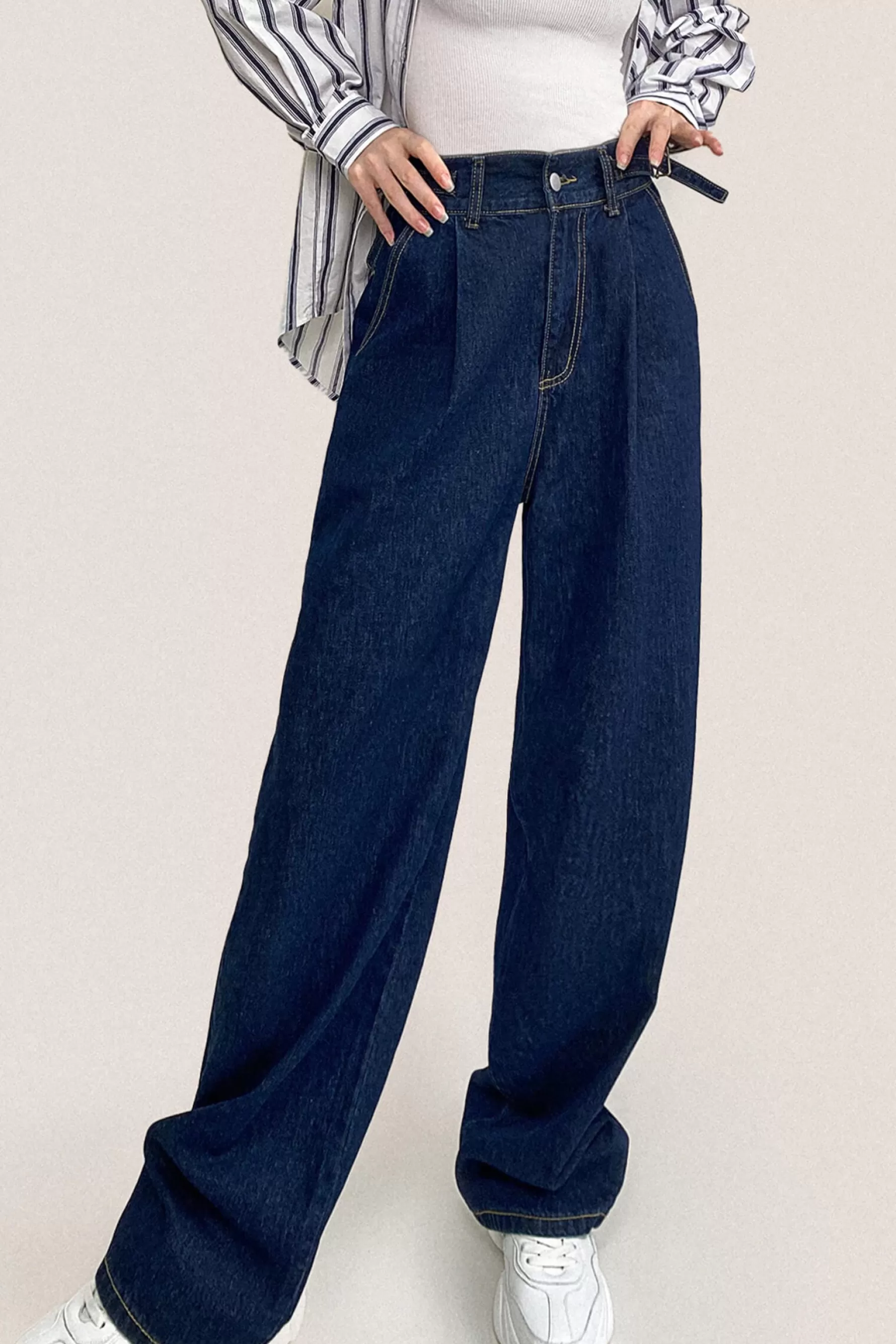 Jingus Royal Blue Full-Length Wide Leg Jeans-J.ING