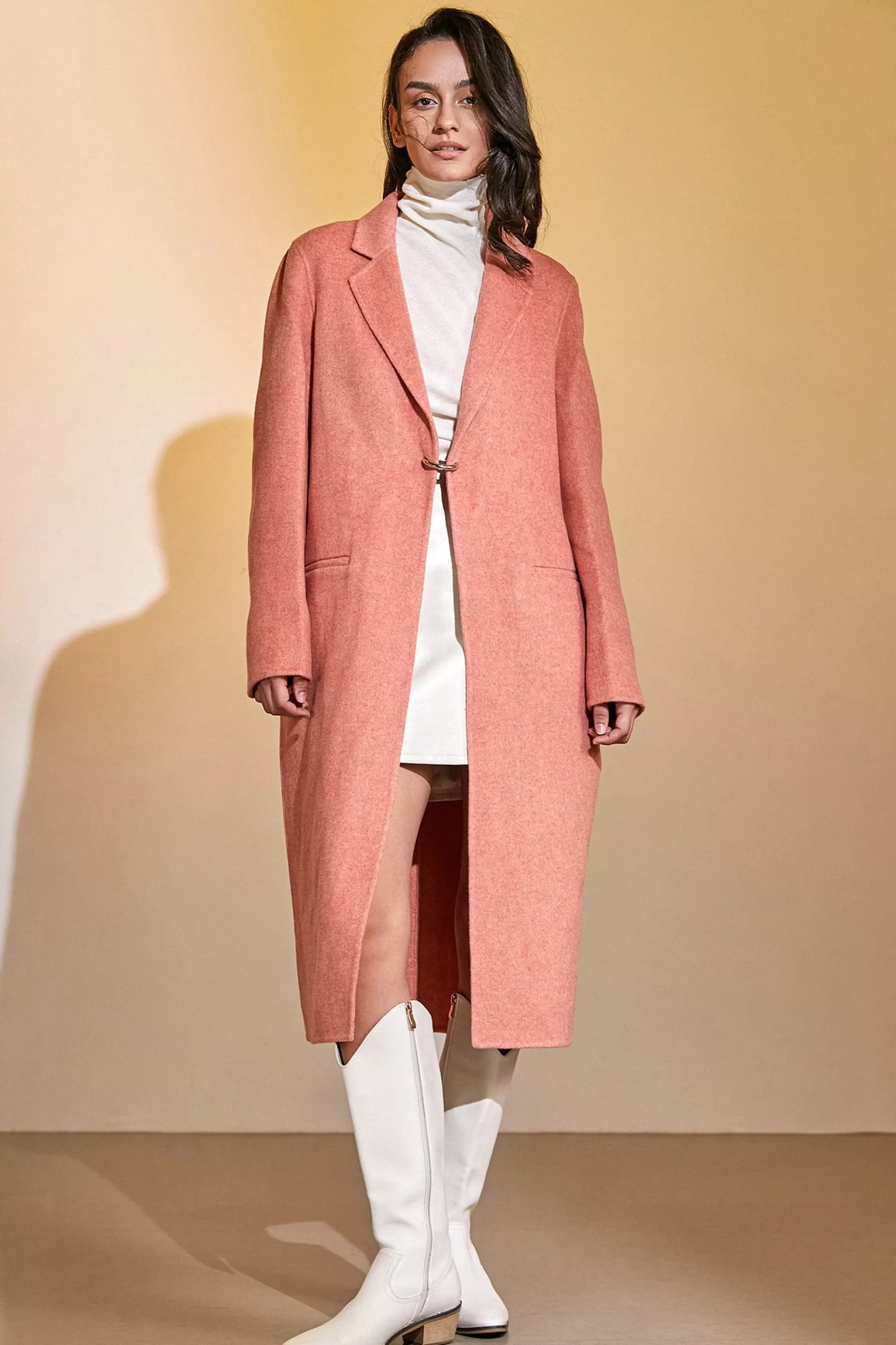 Jingus 100% Wool Notched Collar Longline Coat-J.ING