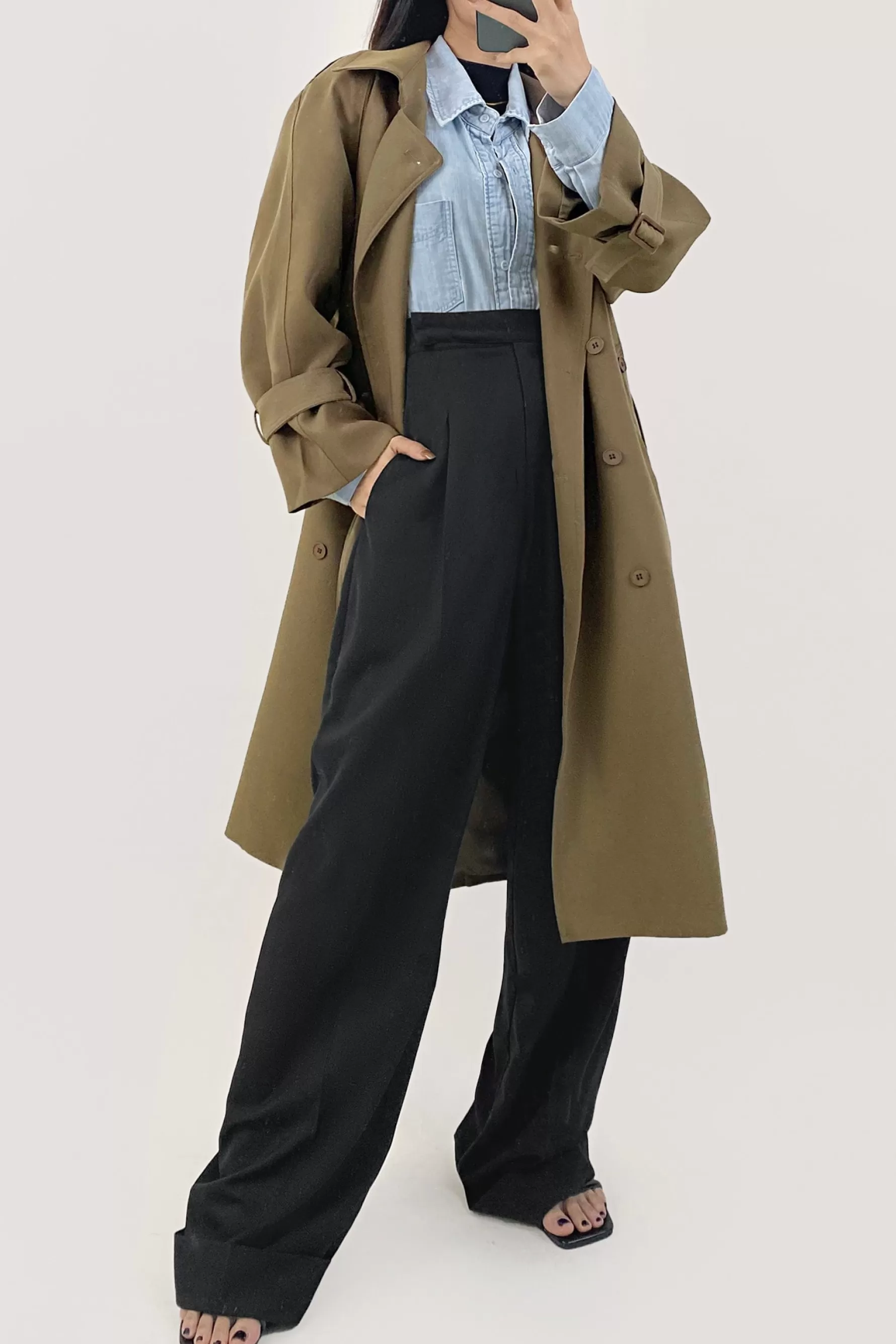 Jingus Belted Double-Breasted Trench Coat-J.ING