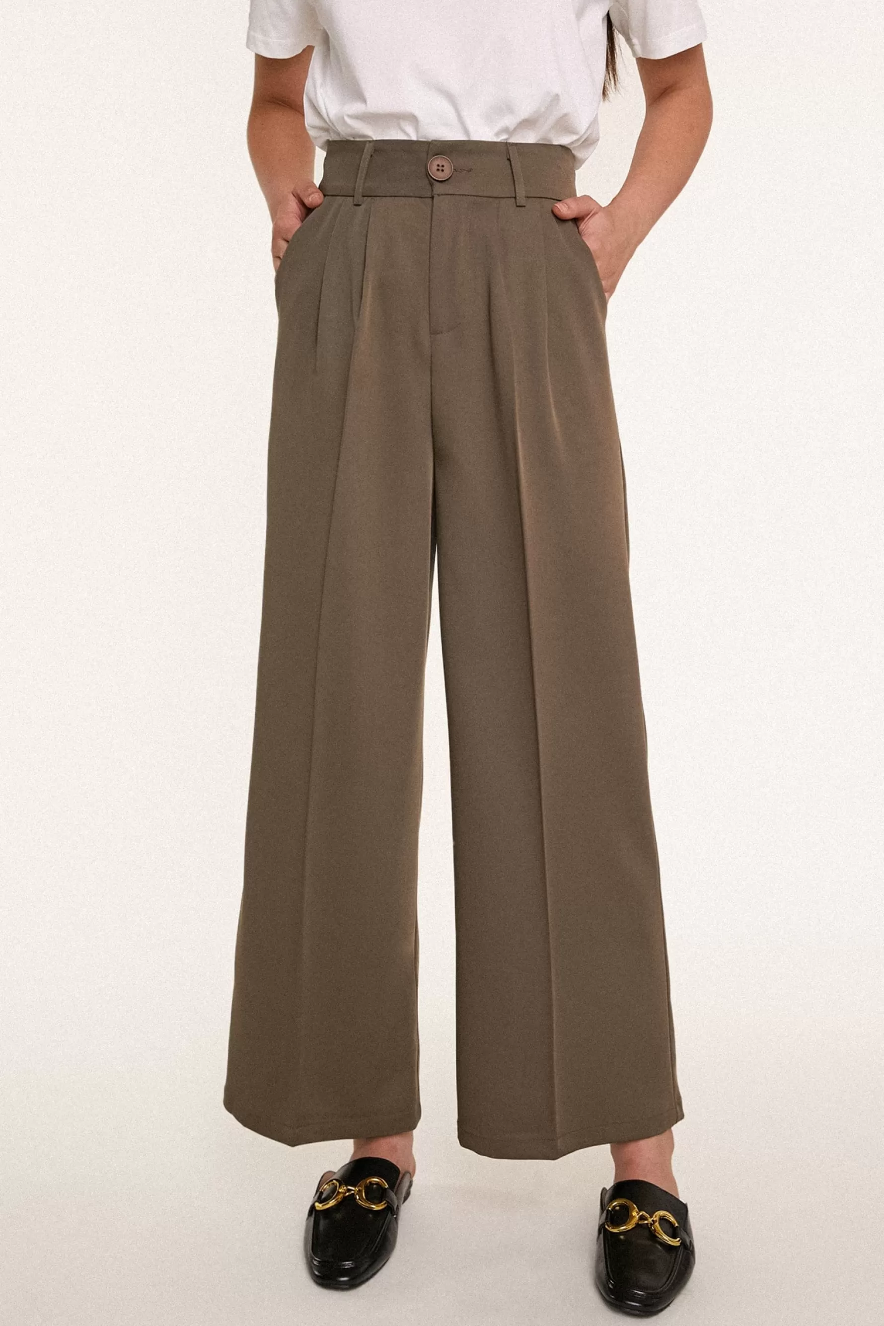 Jingus Pleat Detail Wide Leg Suit Pants-J.ING