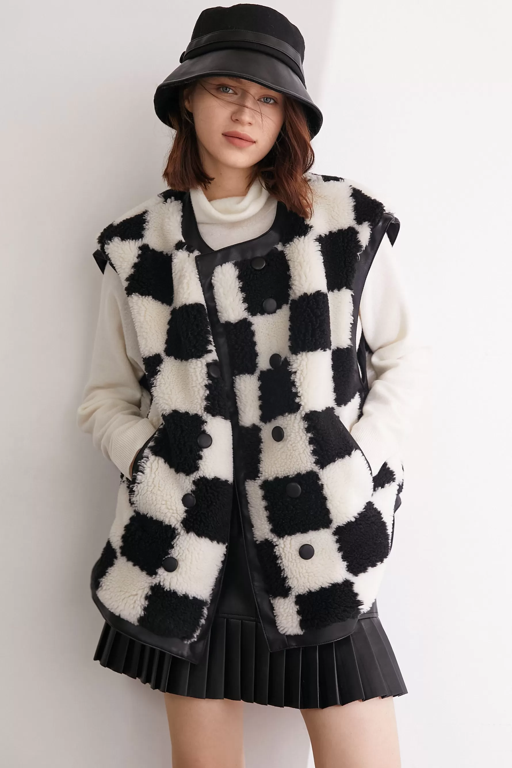 Jingus Stearns Checkerboard Teddy Vest-J.ING