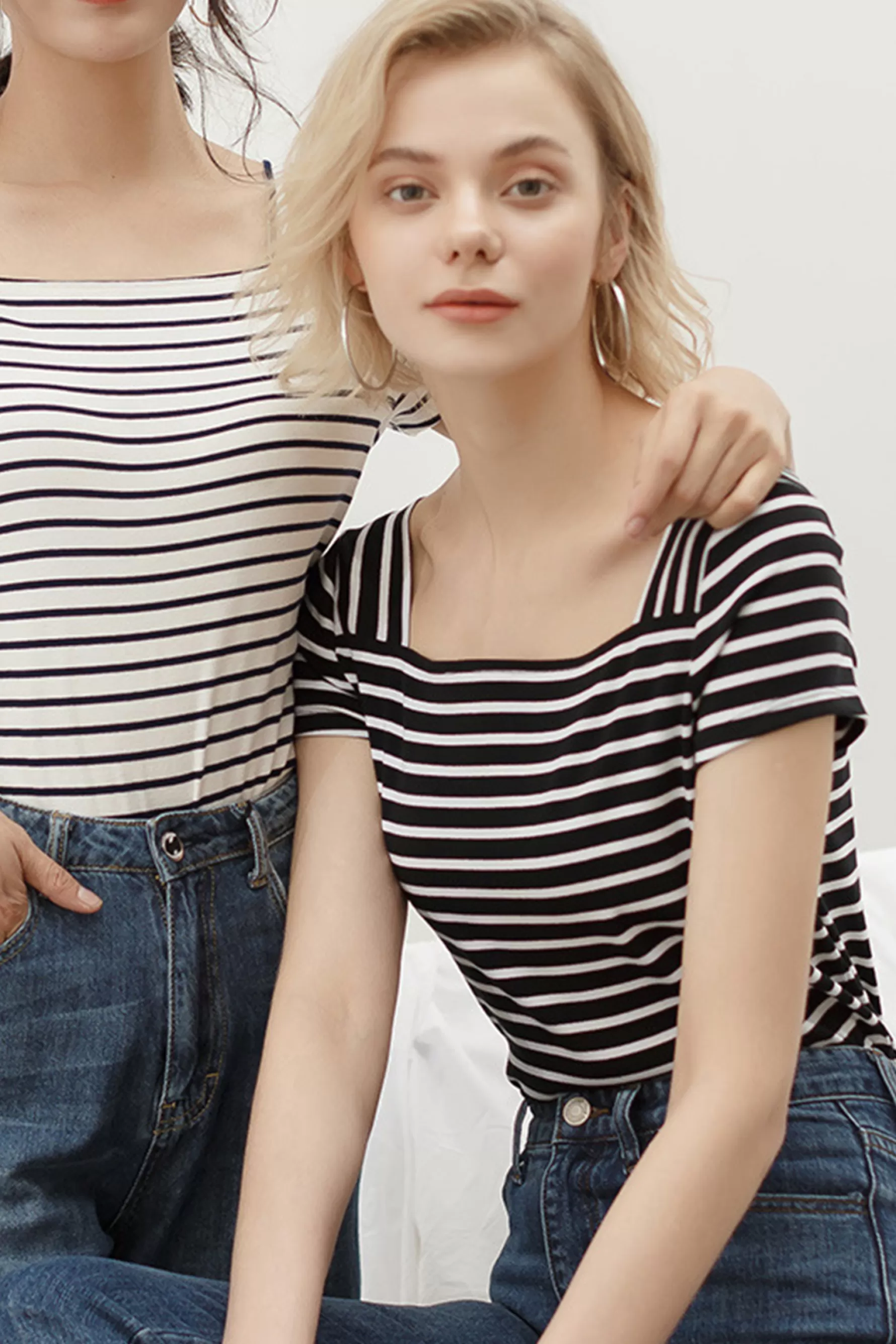 Jingus Striped Square Neck T-Shirt-J.ING