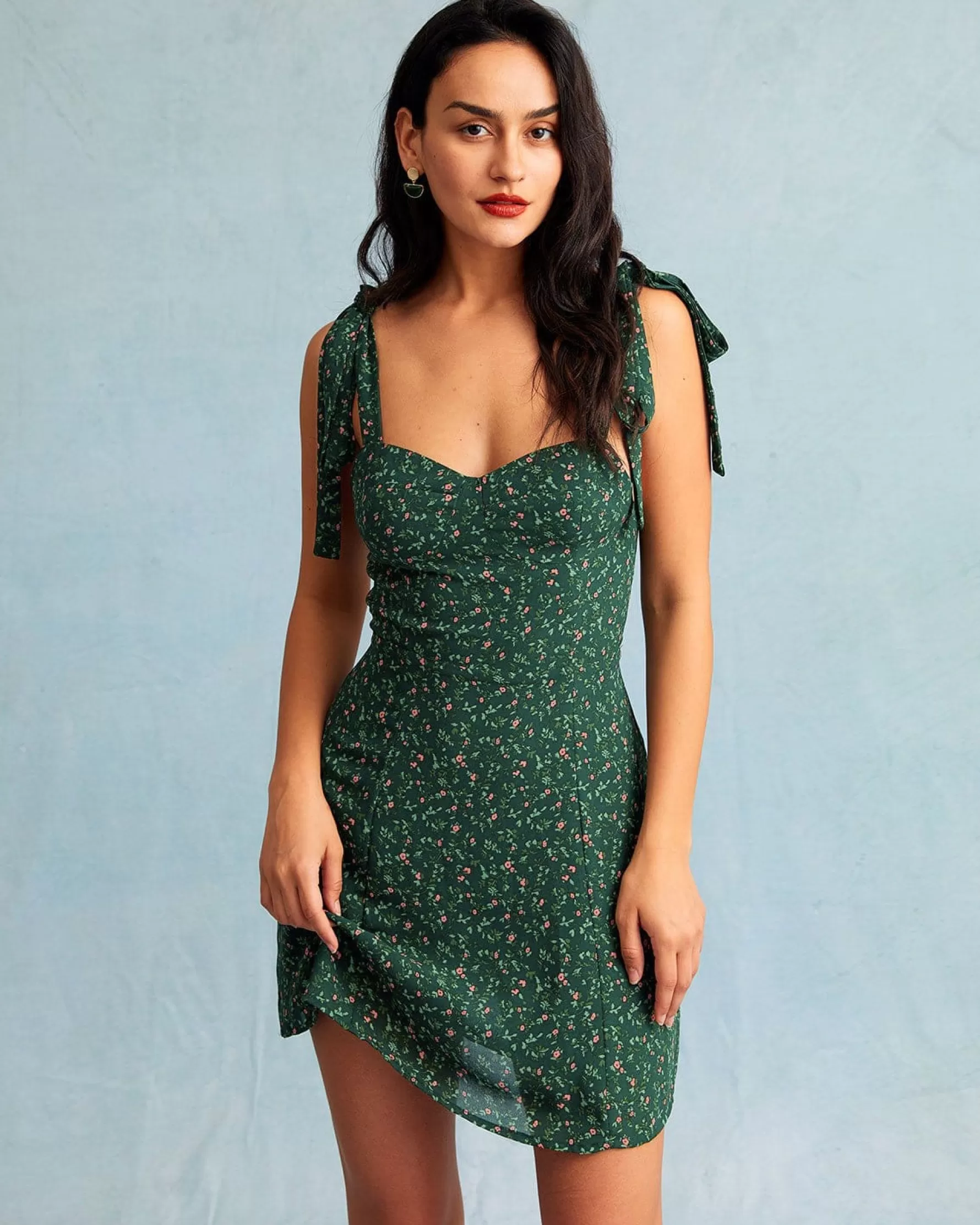 Jingus The Green Sweetheart Neck Floral Slip Mini Dress-J.ING