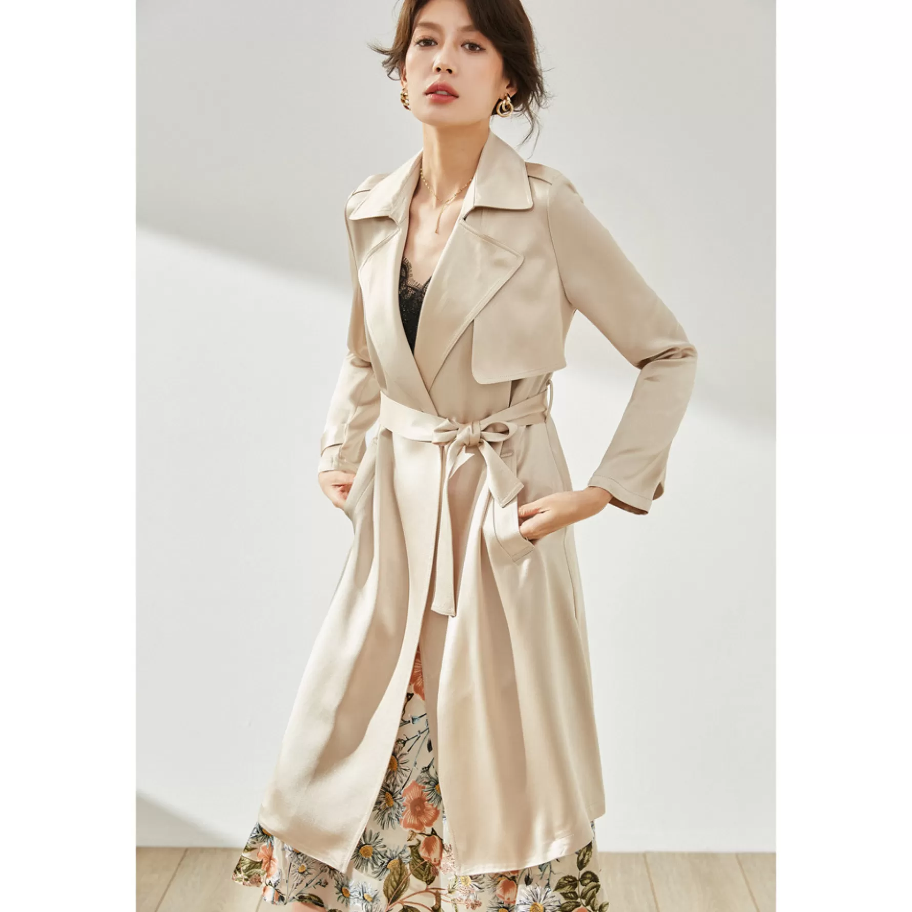 Jingus Triacetate Lapel Trench Coat-J.ING