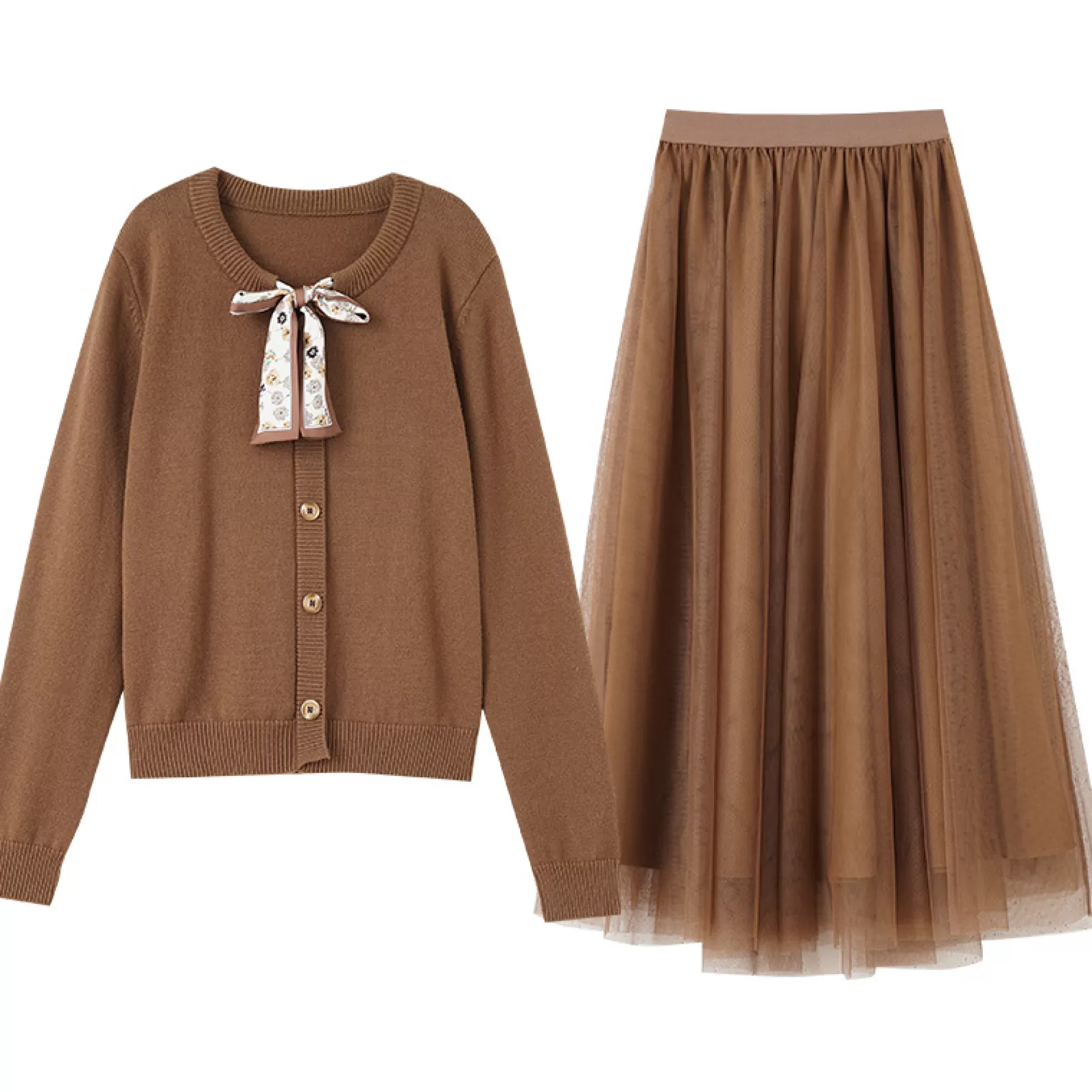 Jingus Tulle Patchwork Vet Dre And Cardigan Two-Piece et-J.ING