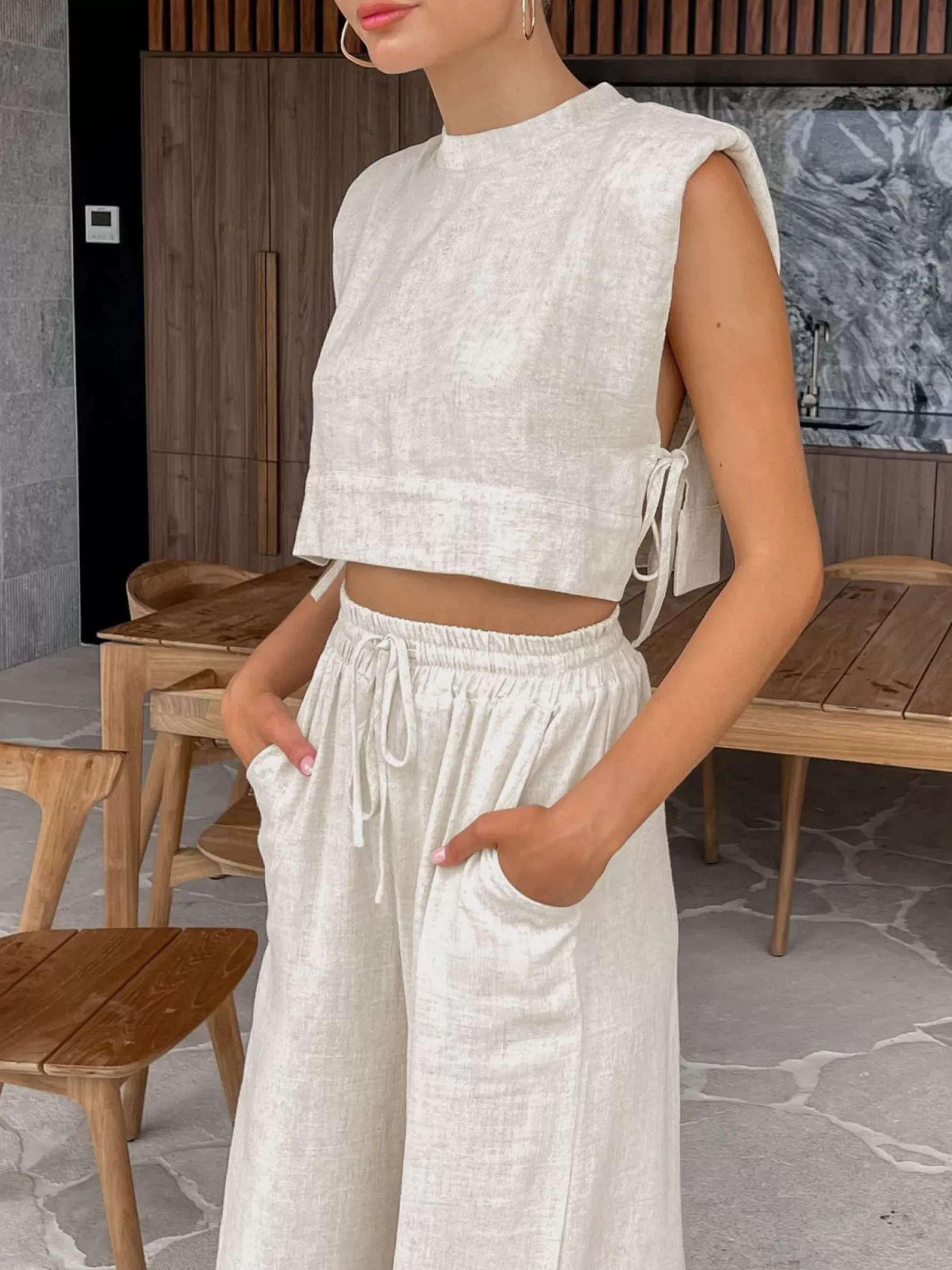 Jingus Utility Linen Two Piece Wide Leg Pants Set-J.ING