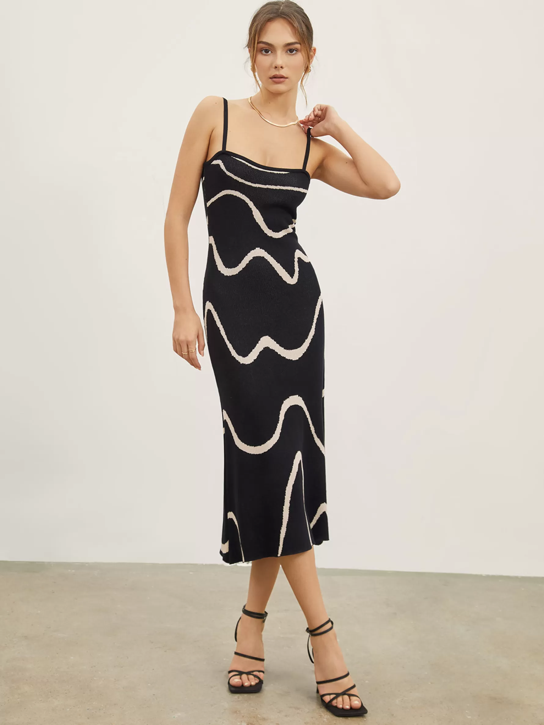 Jingus Wavy Print Strap Midi Dress-J.ING