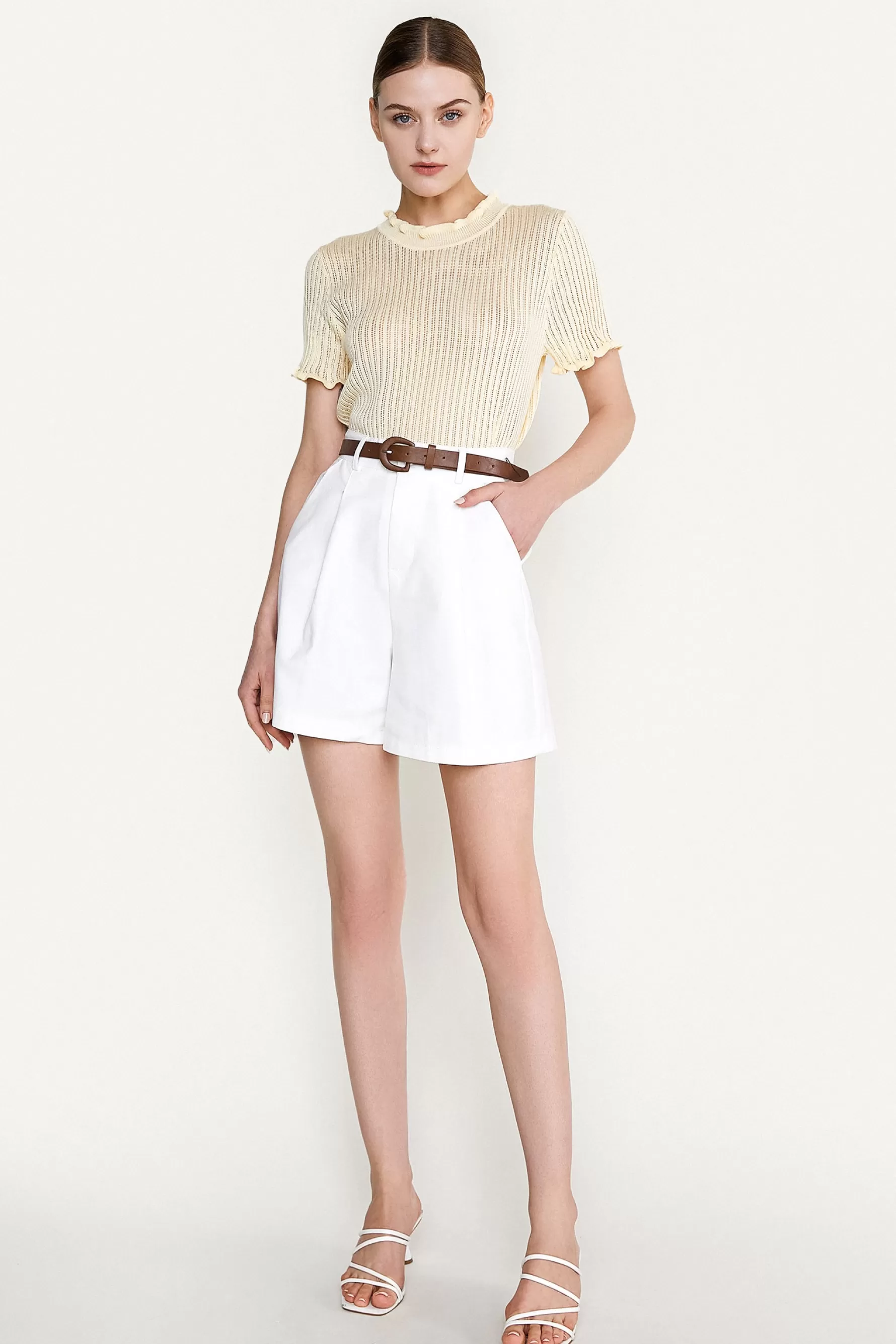 Jingus Belted High Rise Cotton-Blend Shorts-J.ING