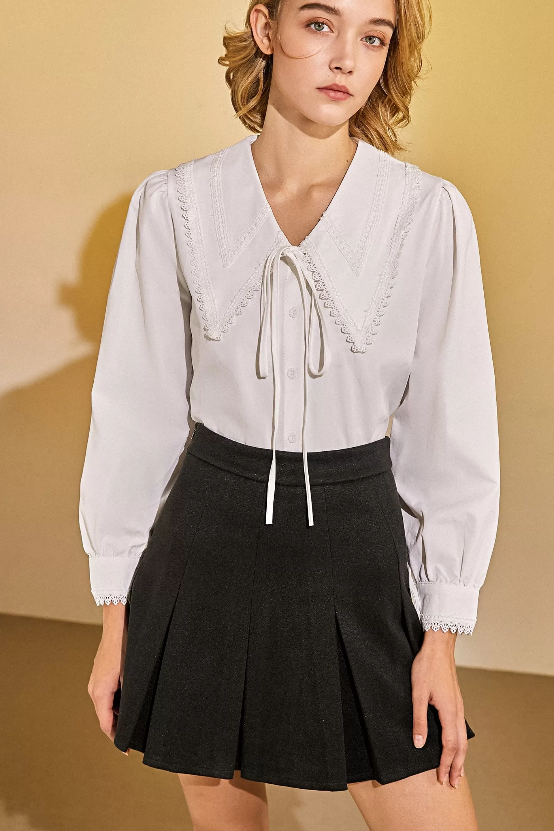 Jingus Lace Trim Button-Up Shirt-J.ING