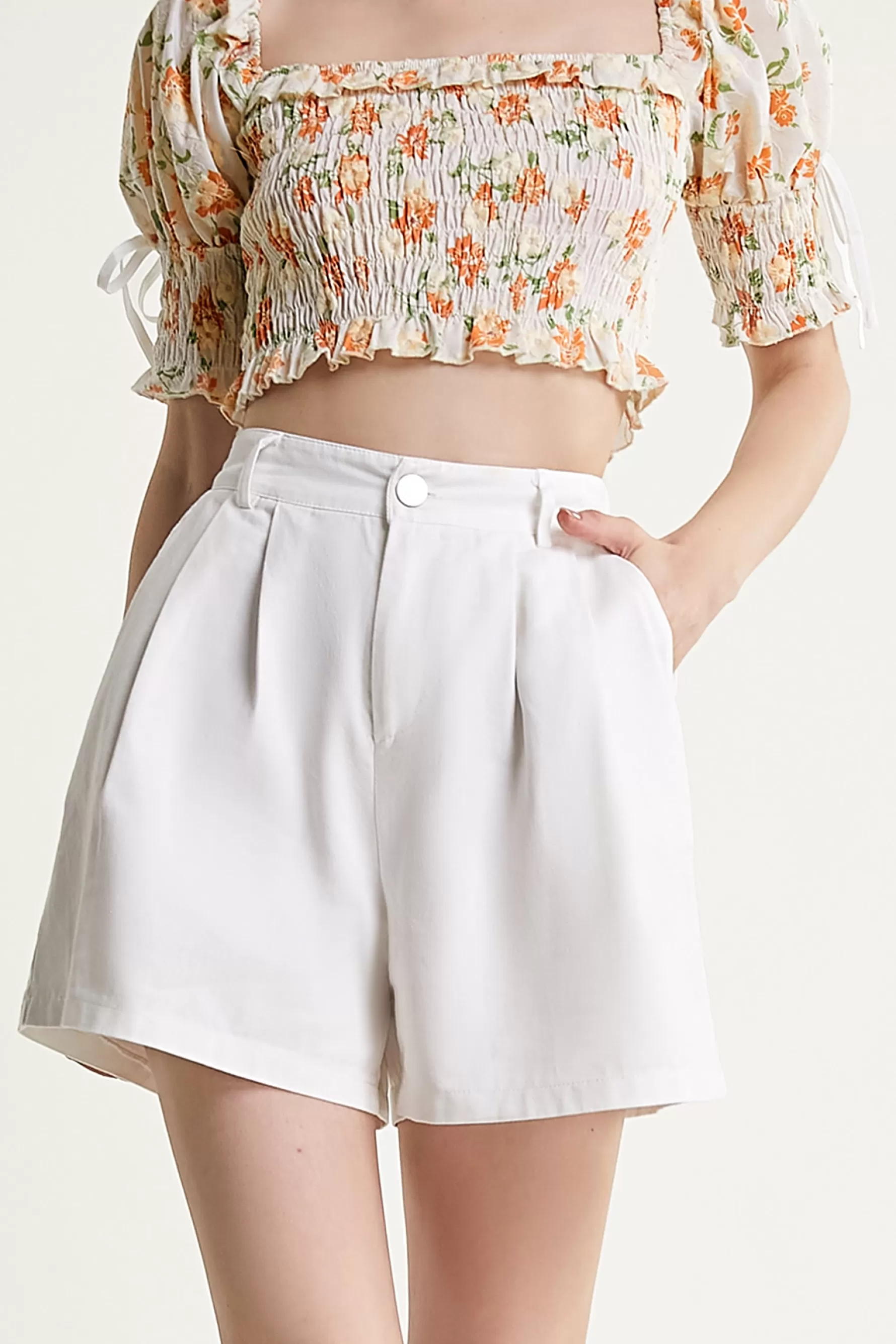 Jingus Pleat Detail Wide Leg A-Line Shorts-J.ING