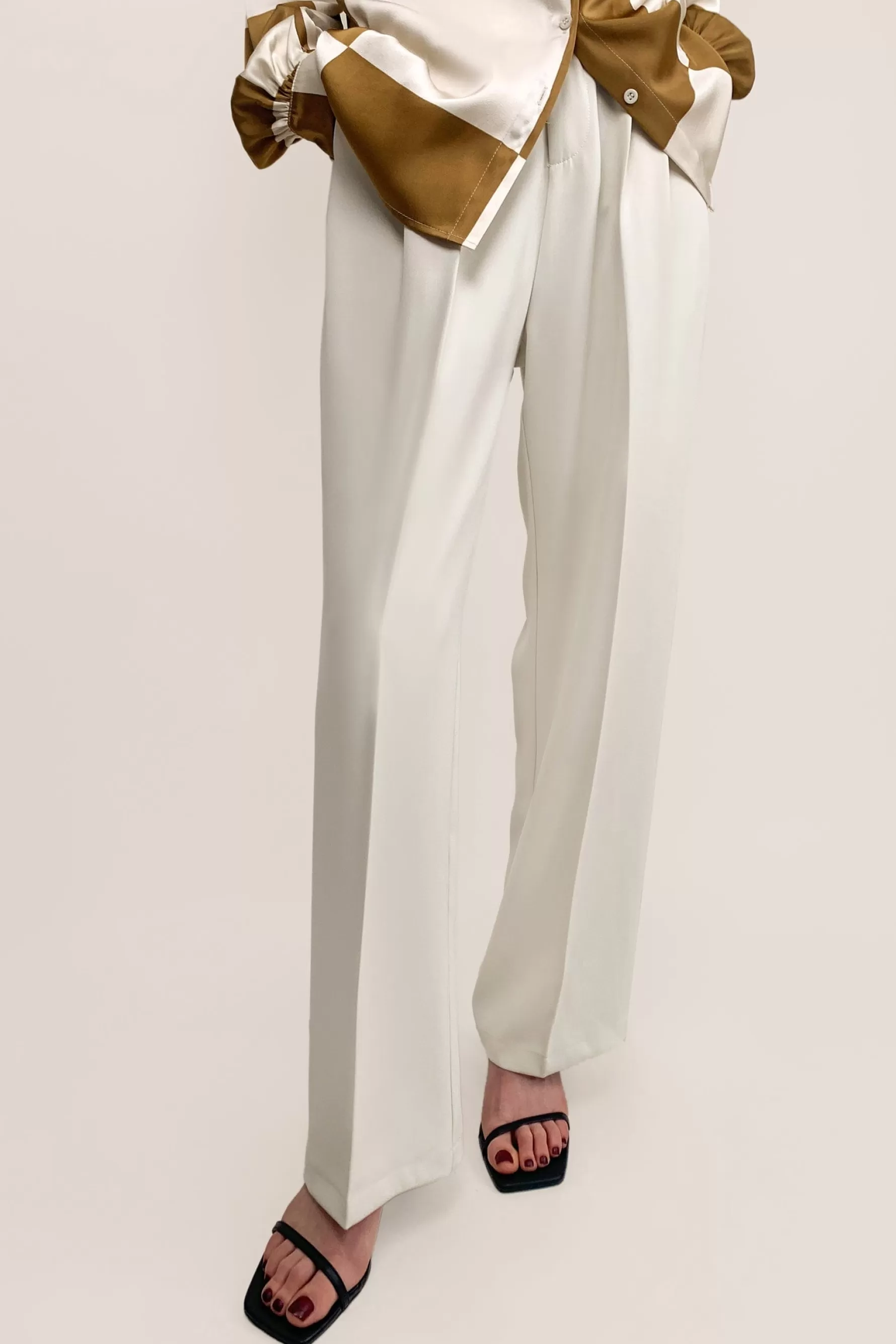 Jingus Pleat Detail Wide Leg Work Pants-J.ING