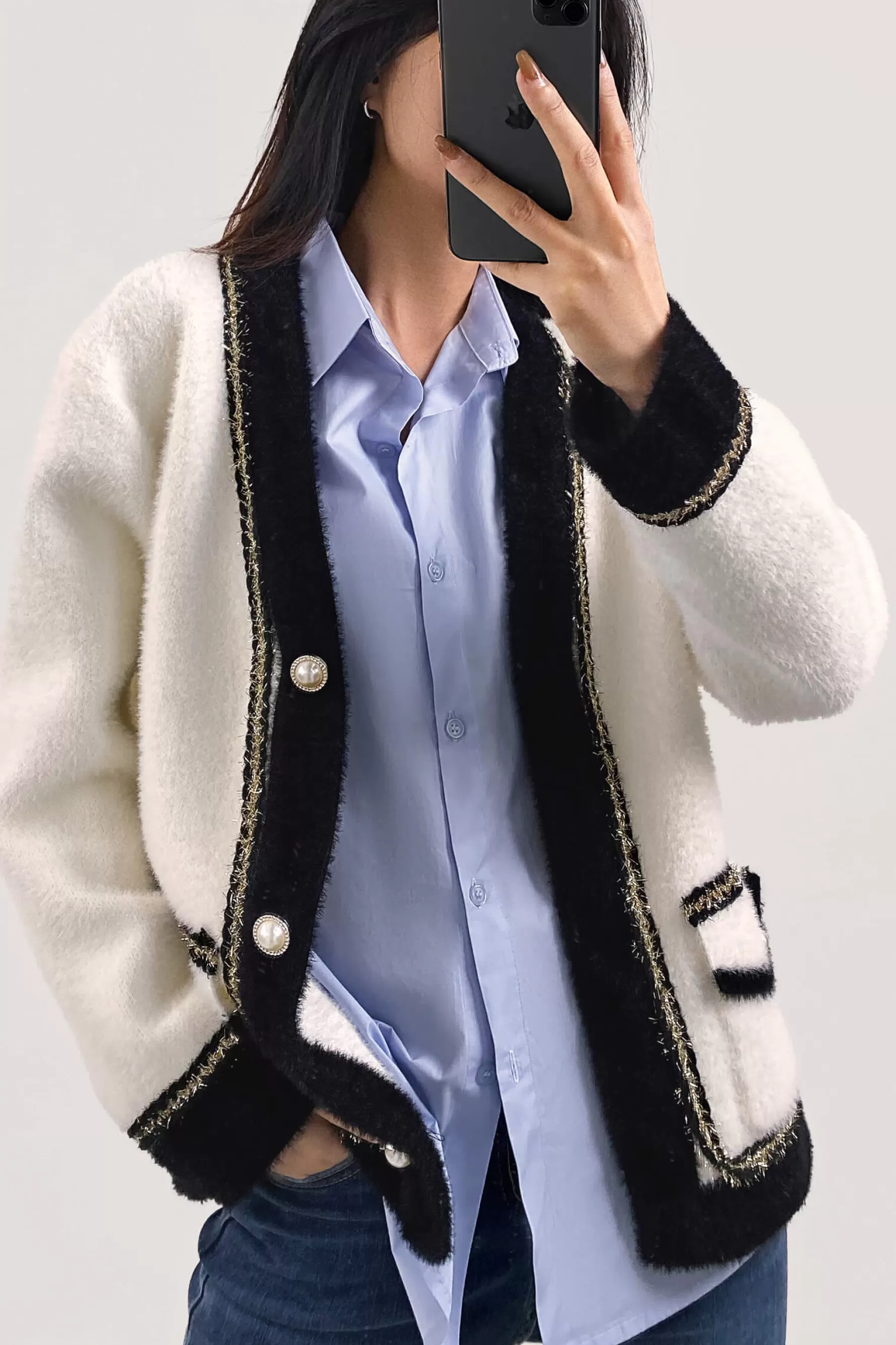 Jingus Pocket Detail Contrast Trim Cardigan-J.ING