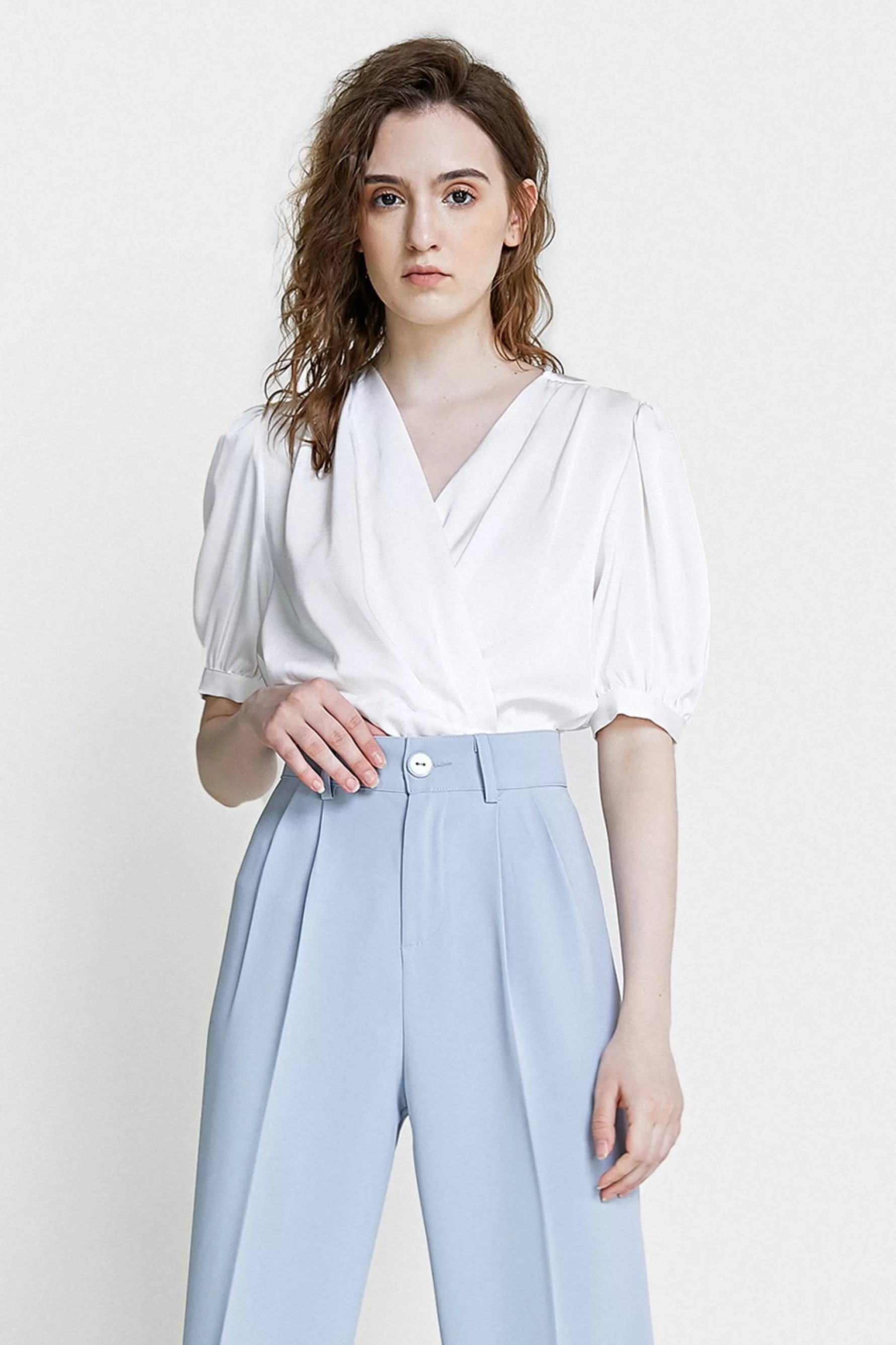 Jingus Surplice Neck Ruched Blouse-J.ING